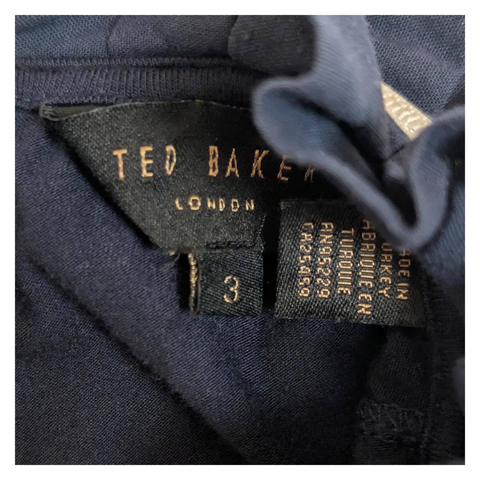 Ted Baker Ceeily Navy Blue Frill Neck Top Size 3 (UK 12) Ruffle Collar Long Slee by Ted Baker – | RewearableUK