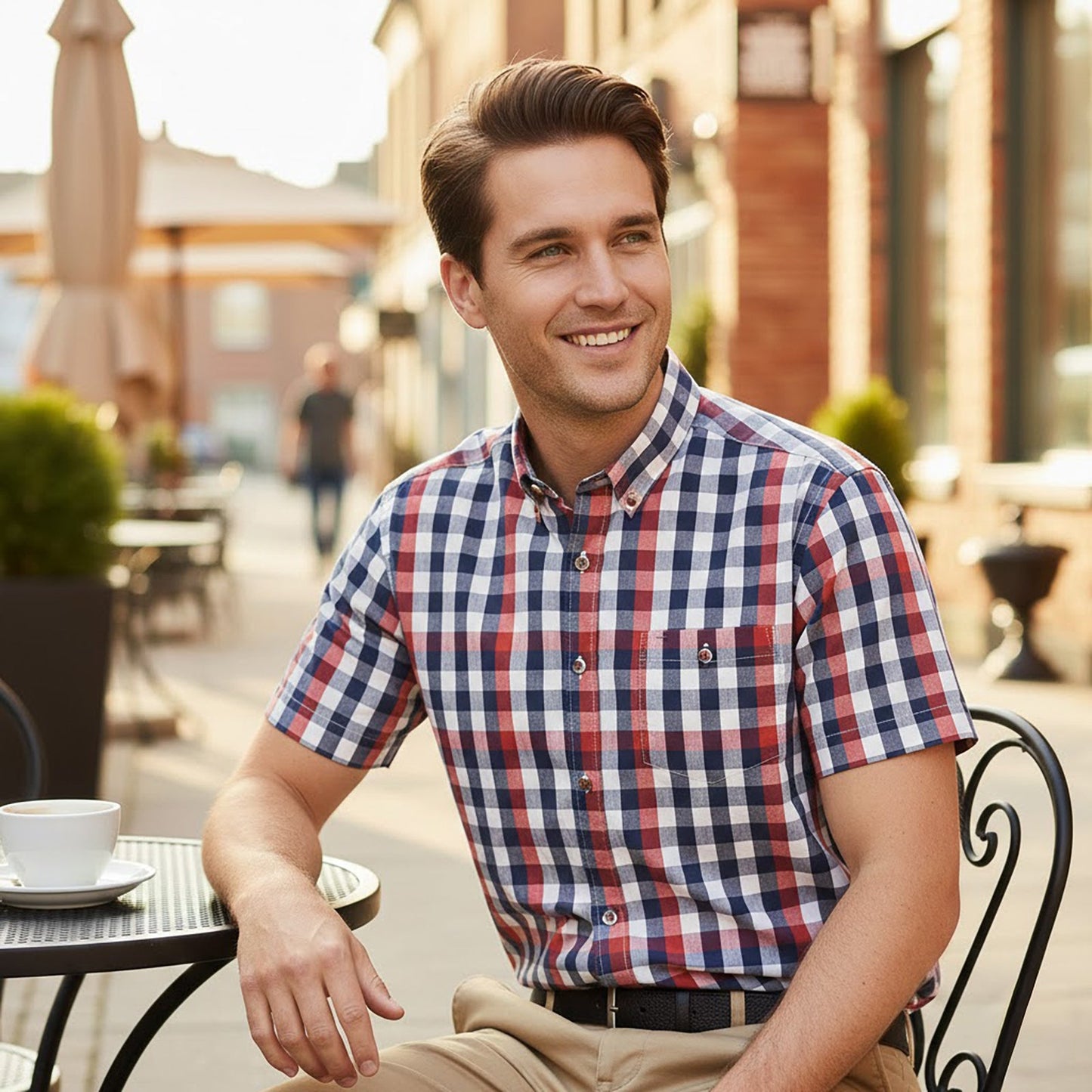 Ted Baker Check Short Sleeve Shirt Red Navy | Men's Medium (Size 3) by Ted Baker – shirt | RewearableUK