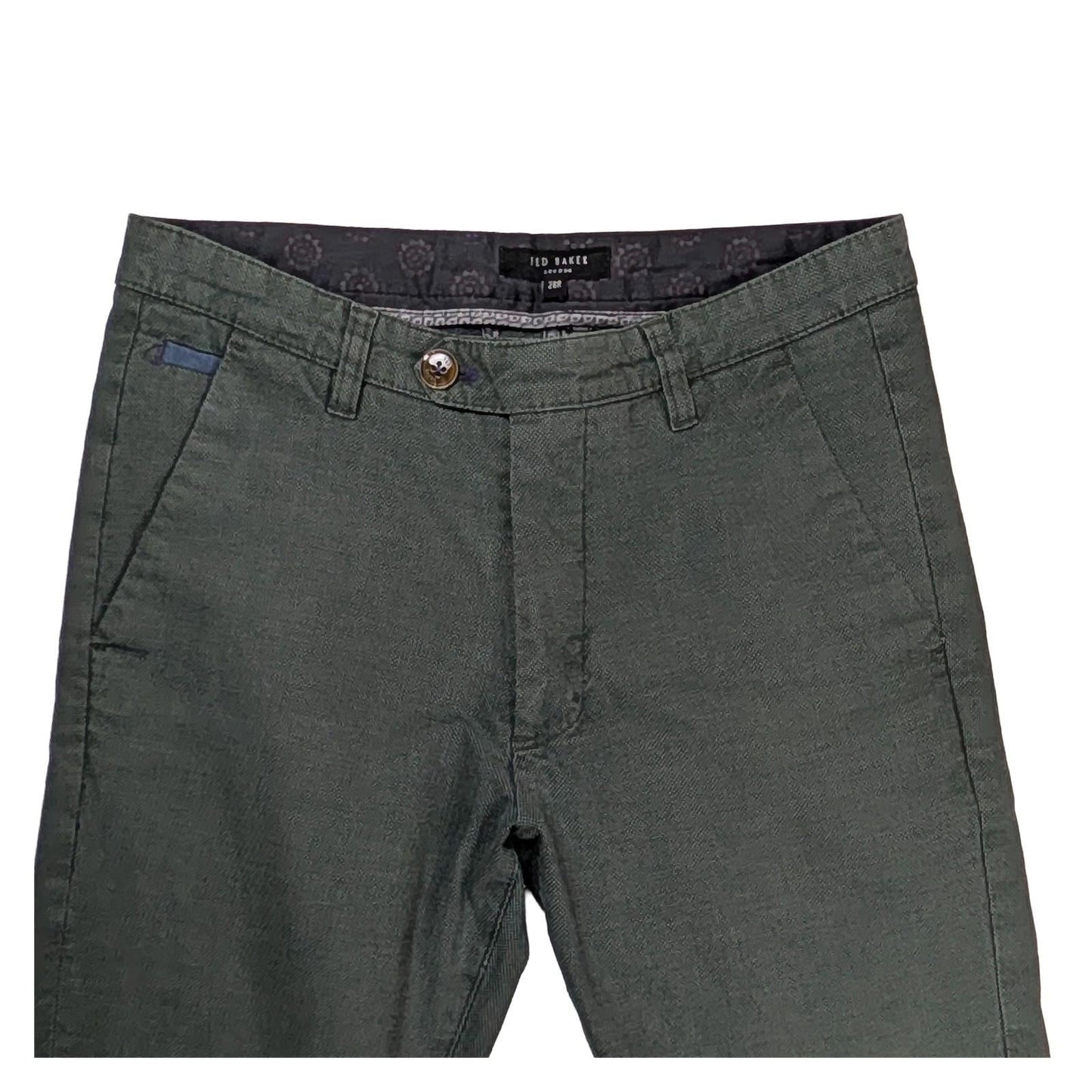 Ted Baker Chino Trousers Men's Size 28 R Dark Green Textured Cotton Slim Fit Sma by Baker – | RewearableUK