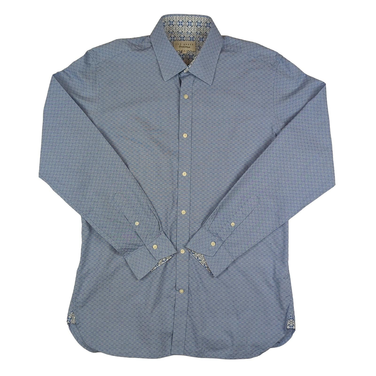 Ted Baker Ted Baker Endurance Men's Blue Cotton Long Sleeve Shirt Size 16 Casual shirt RewearableUK