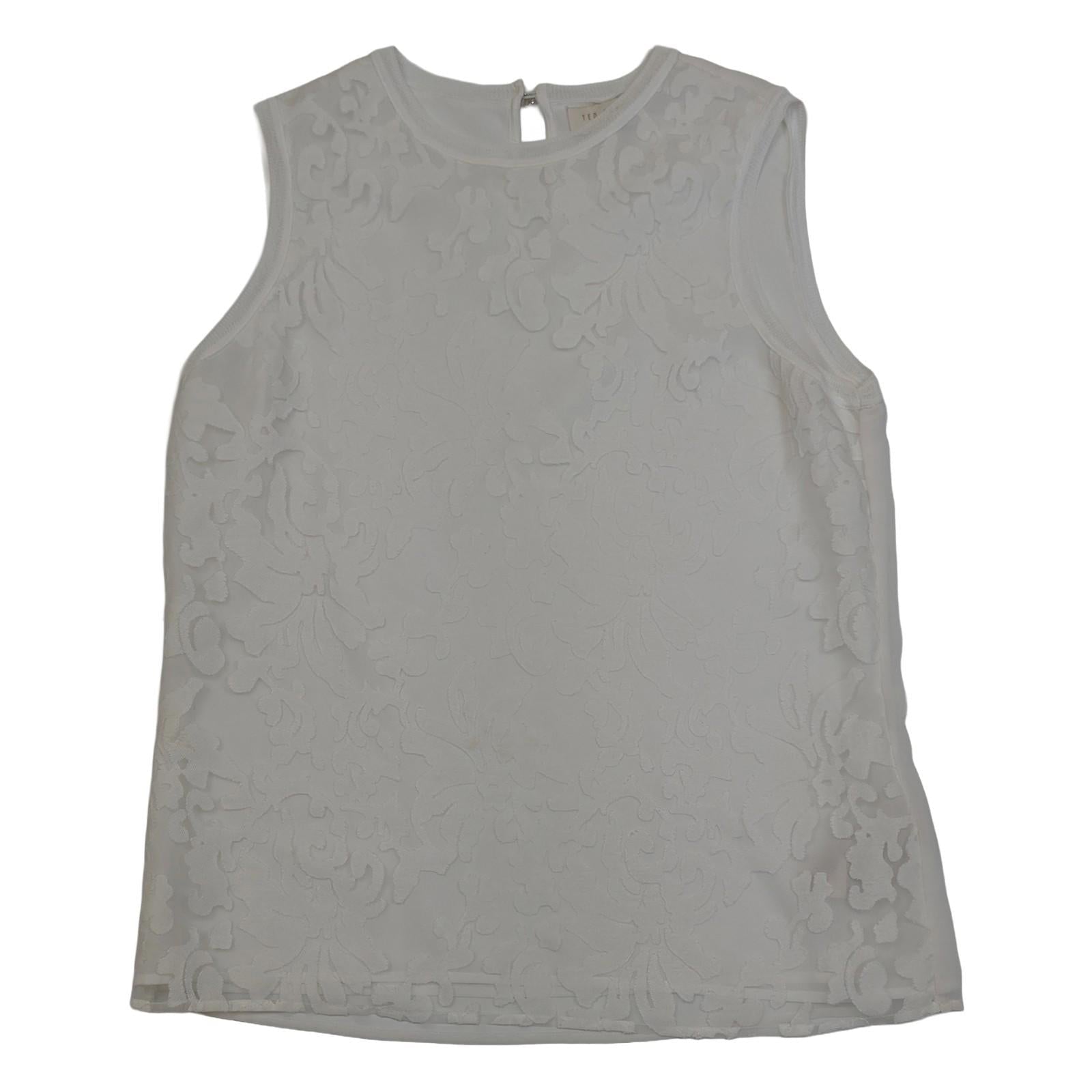 Ted Baker Esti White Burnout Floral Top Size 2 UK 10 Sleeveless Shell Blouse Sma by Ted Baker – | RewearableUK
