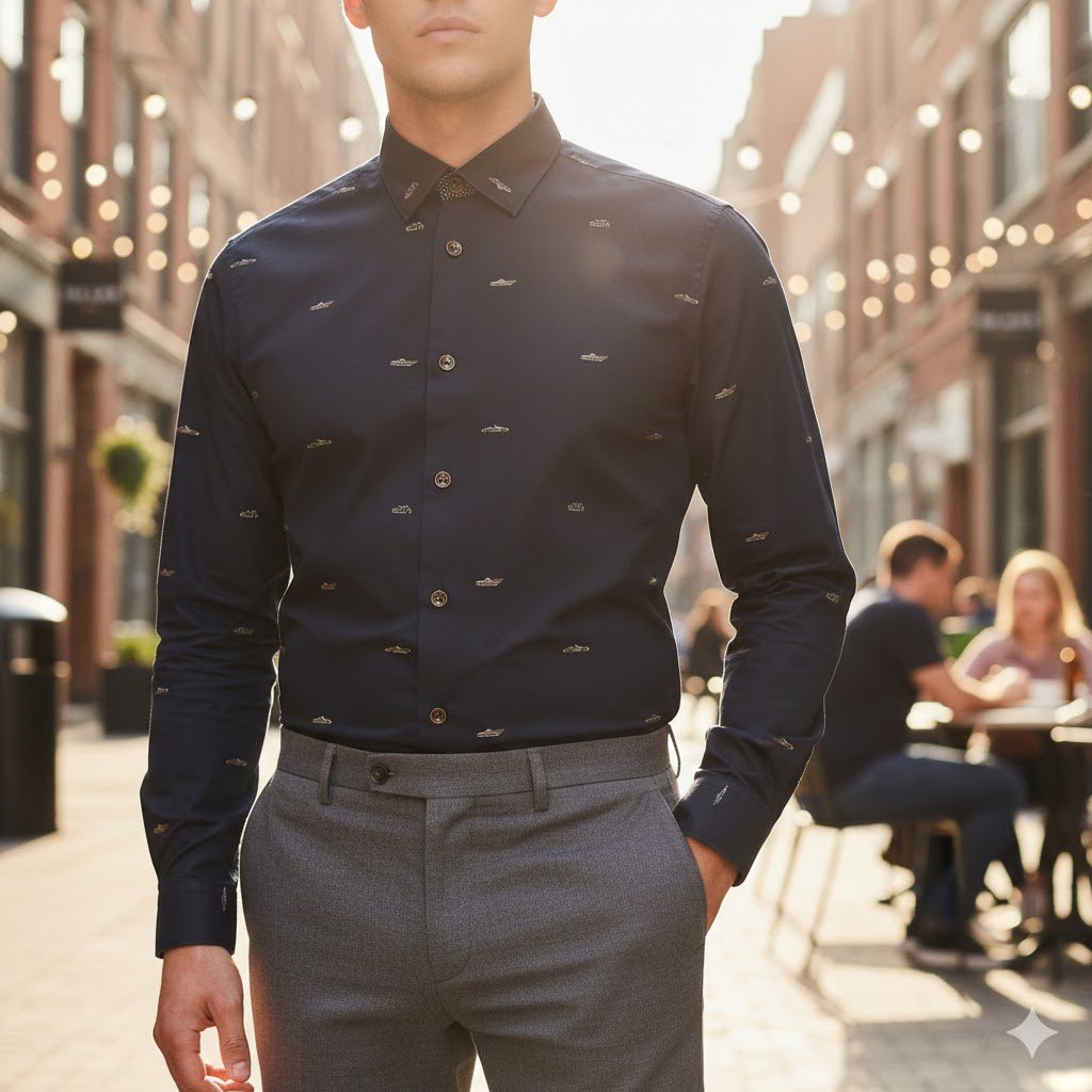 Ted Baker Fantasy Print Long Sleeve Shirt Blue | Men's Small (Size 2) by Ted Baker – shirt | RewearableUK