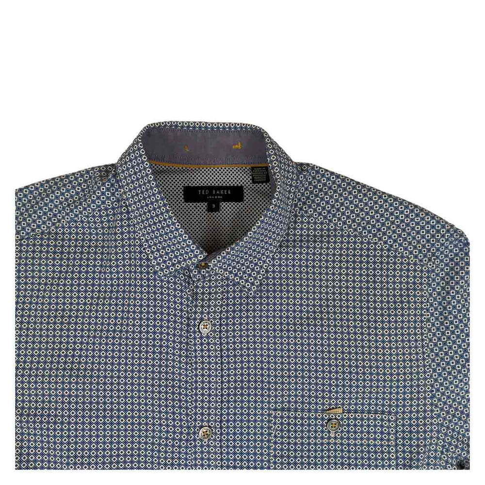 Ted Baker Geometric Print Long Sleeve Shirt Blue | Men's Medium (Size 3) – Shirt product photo 3 | RewearableUK