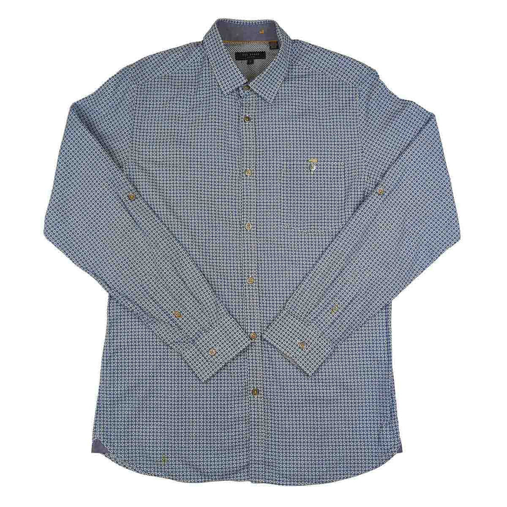 Ted Baker Geometric Print Long Sleeve Shirt Blue | Men's Medium (Size 3) – Shirt product photo 2 | RewearableUK