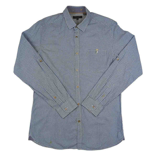 Ted Baker Geometric Print Long Sleeve Shirt Blue | Men's Medium (Size 3) – Shirt product photo 2 | RewearableUK