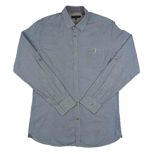 Ted Baker Geometric Print Long Sleeve Shirt Blue | Men's Medium (Size 3) by Ted Baker – shirt | RewearableUK