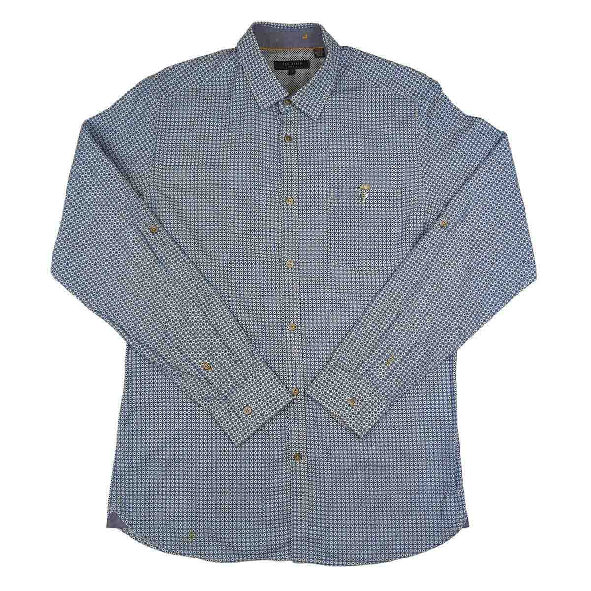 Ted Baker Geometric Print Long Sleeve Shirt Blue | Men's Medium (Size 3) by Ted Baker – shirt | RewearableUK