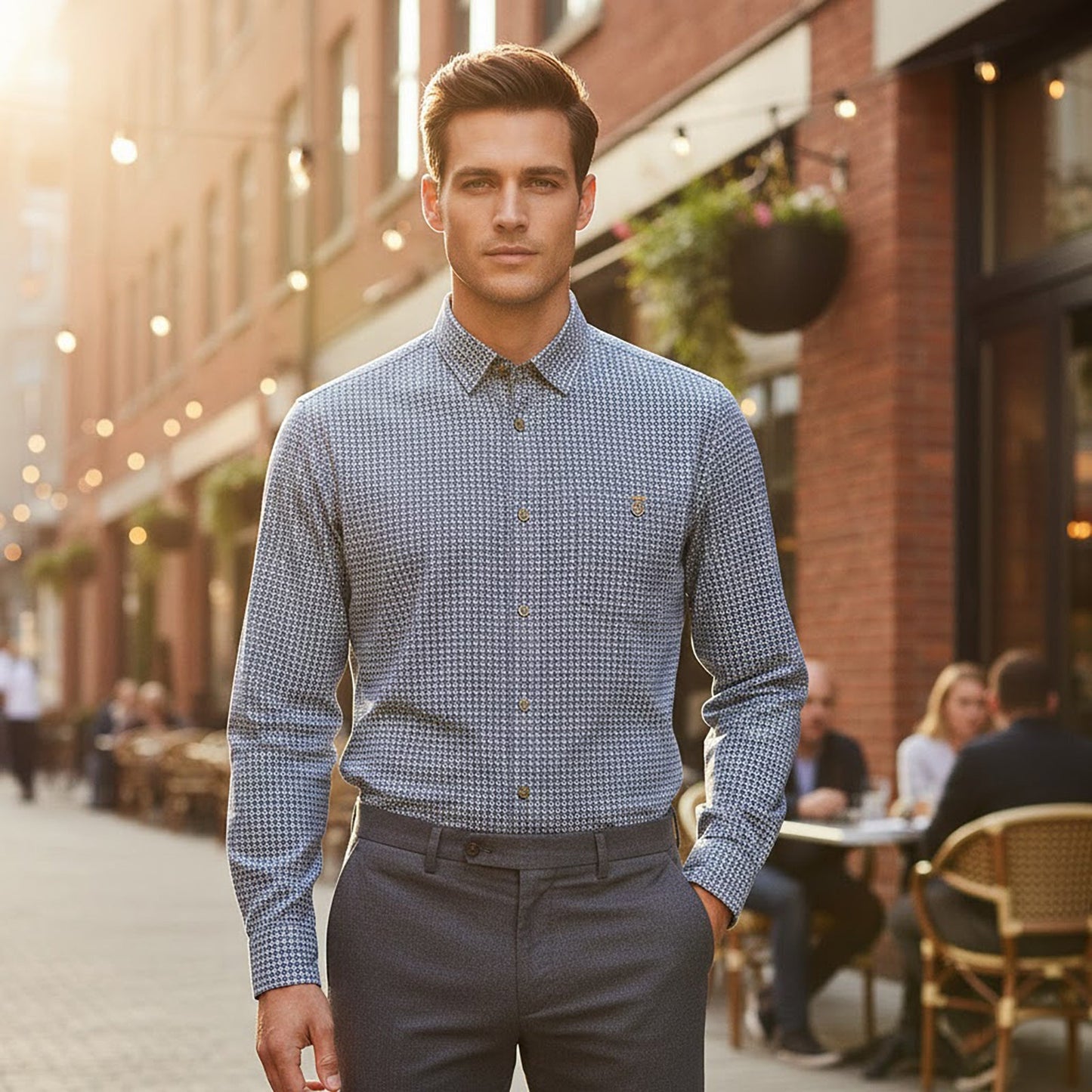 Ted Baker Geometric Print Long Sleeve Shirt Blue | Men's Medium (Size 3) by Ted Baker – shirt | RewearableUK