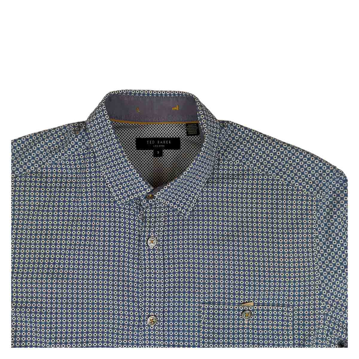 Ted Baker Geometric Print Long Sleeve Shirt Blue | Men's Medium (Size 3) by Ted Baker – shirt | RewearableUK