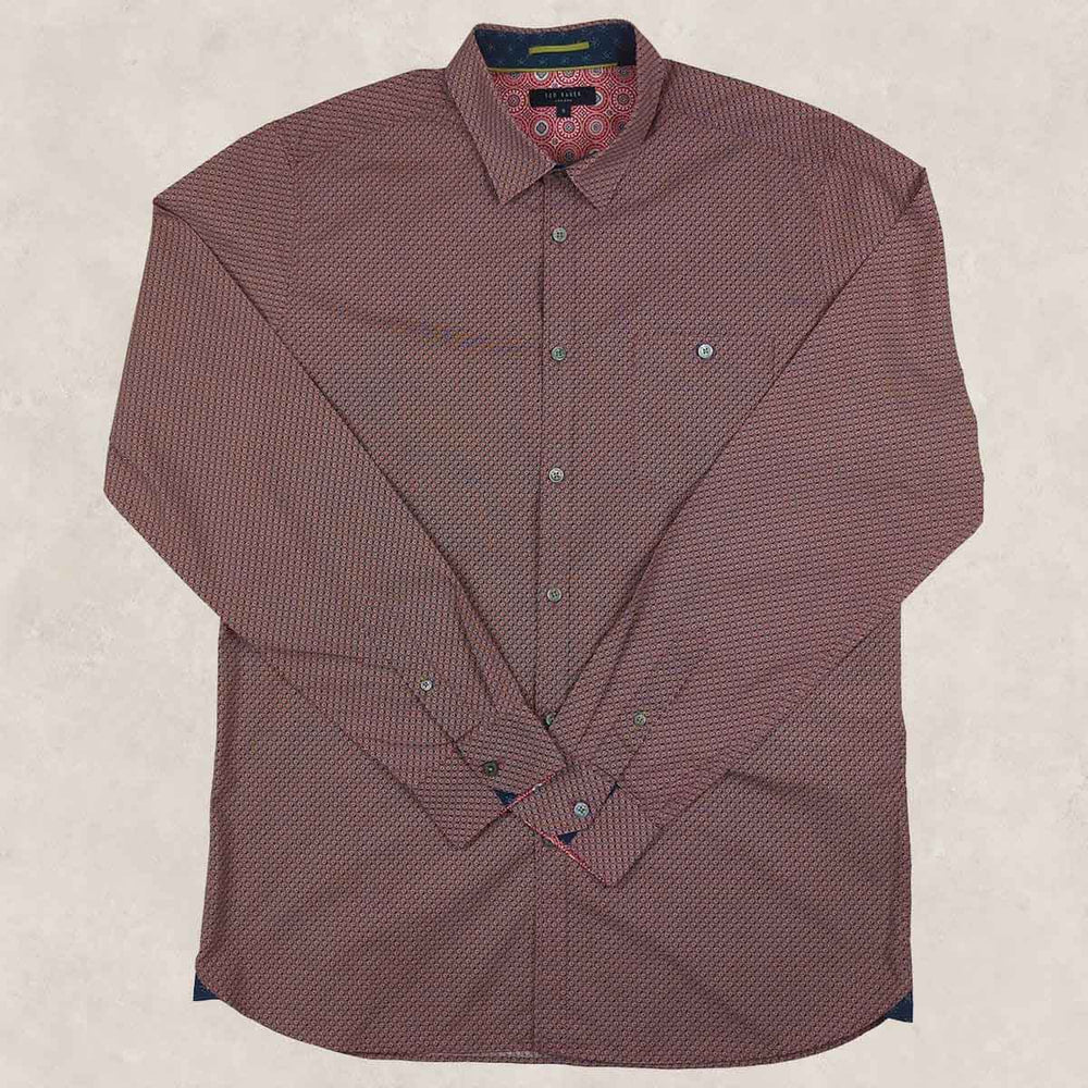Ted Baker Geometric Print Long Sleeve Shirt Red | Men's XL (Size 5) – Shirt product photo 2 | RewearableUK