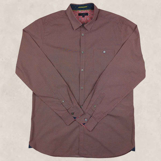 Ted Baker Geometric Print Long Sleeve Shirt Red | Men's XL (Size 5) by Ted Baker – shirt | RewearableUK