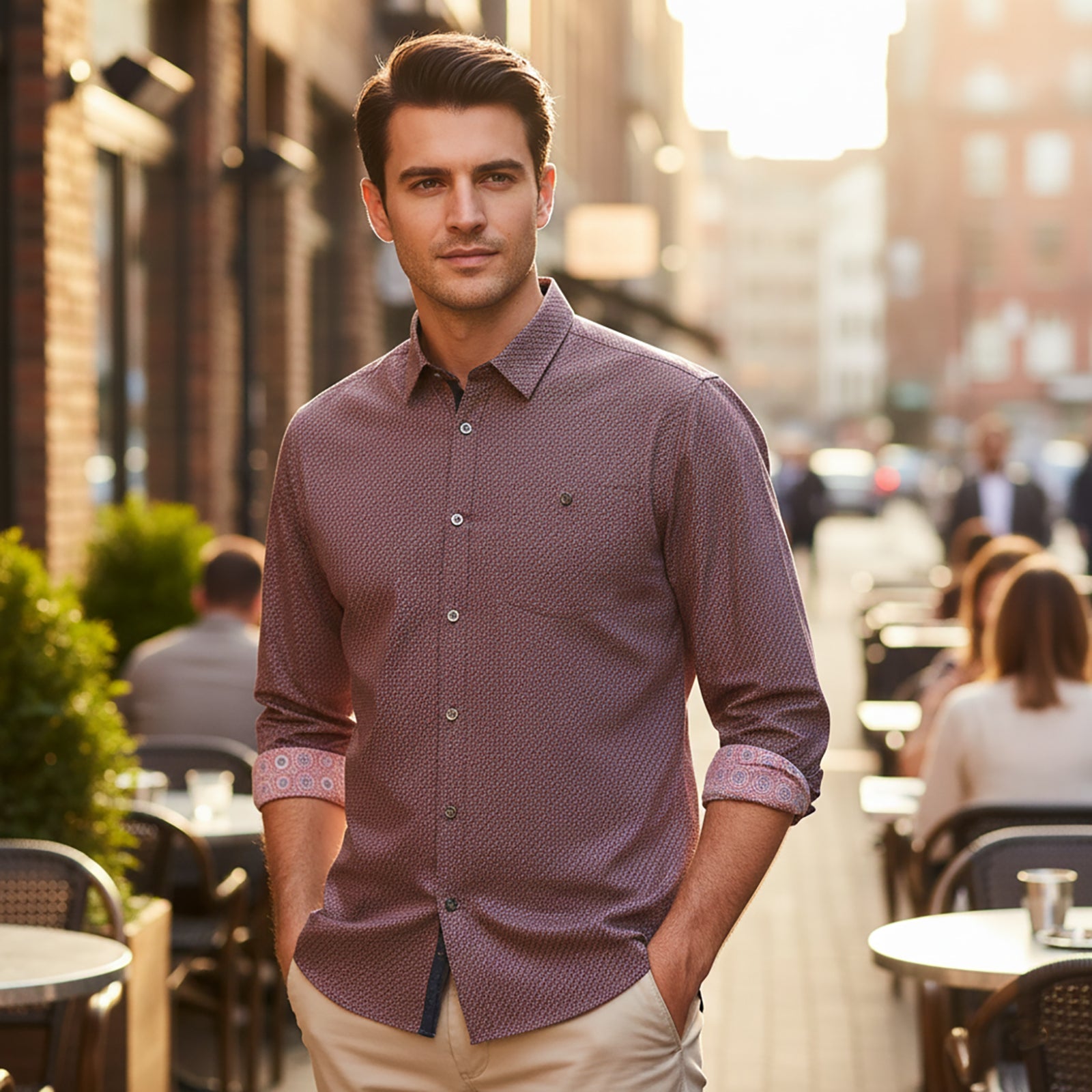 Ted Baker Geometric Print Long Sleeve Shirt Red | Men's XL (Size 5) by Ted Baker – shirt | RewearableUK