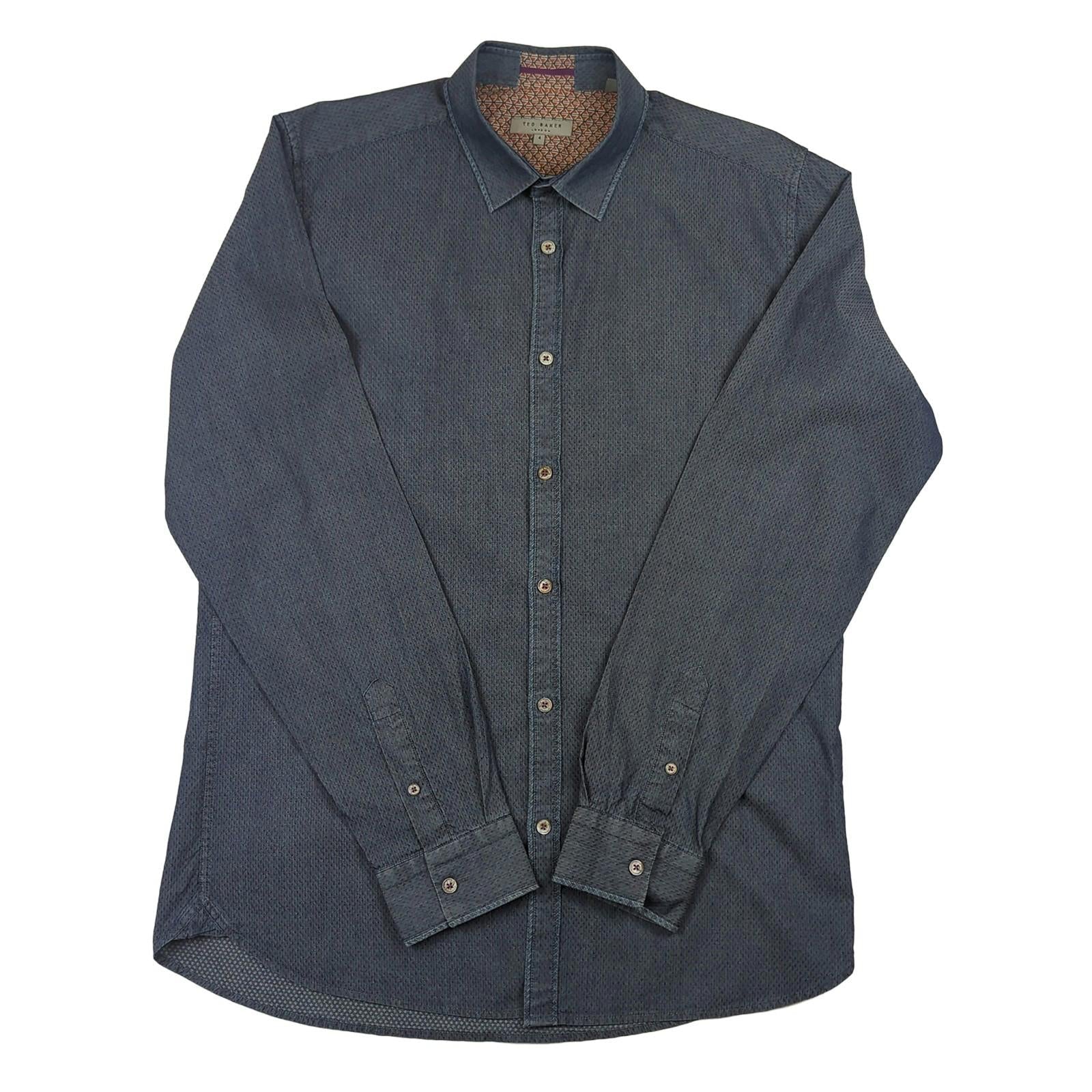 Ted Baker Ted Baker Geometric Print Shirt Navy Blue Size 4 (Large) Long Sleeve shirt RewearableUK