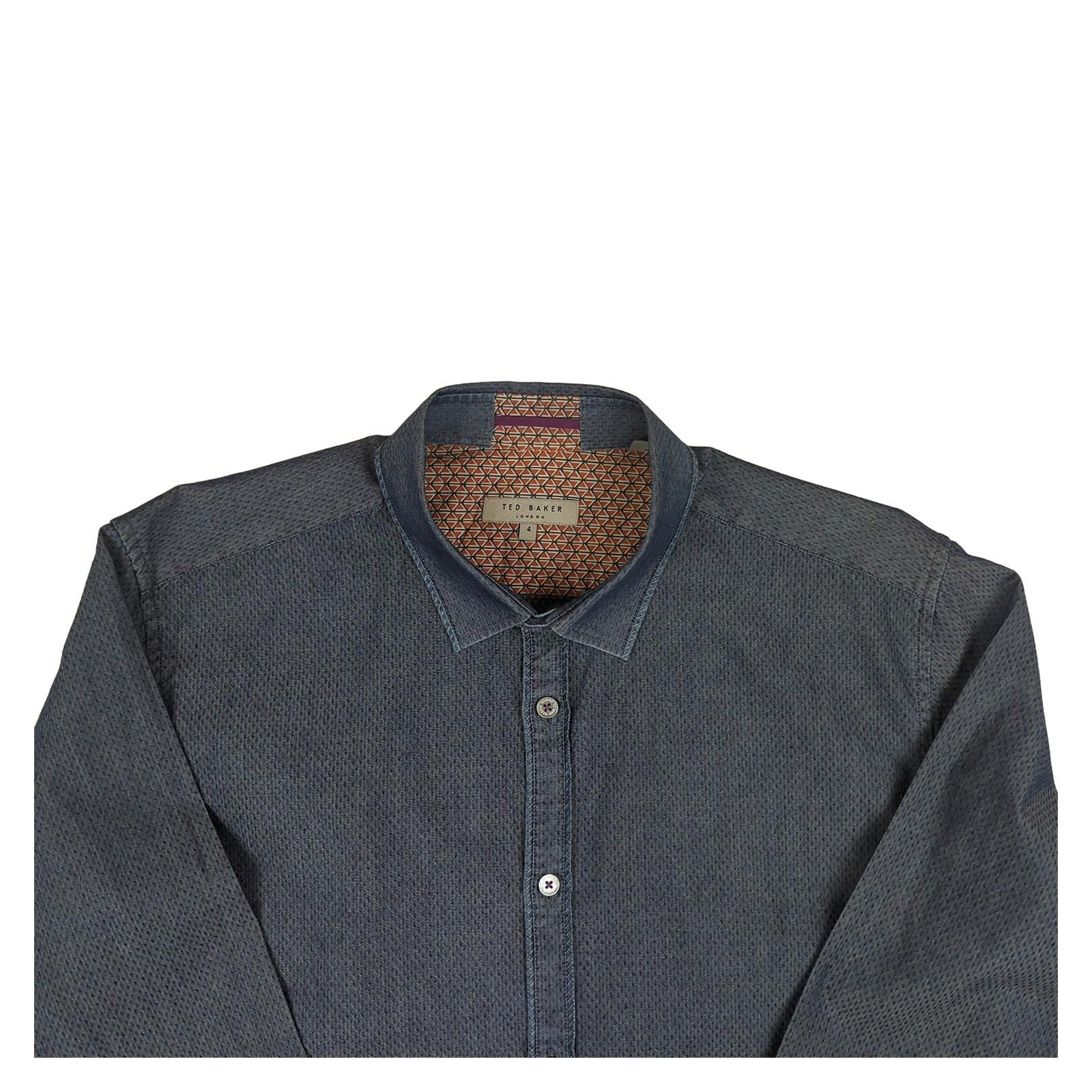 Ted Baker Ted Baker Geometric Print Shirt Navy Blue Size 4 (Large) Long Sleeve shirt RewearableUK