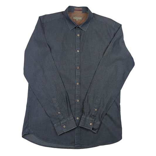 Ted Baker Geometric Print Shirt Navy Blue Size 4 (Large) Long Sleeve by Ted Baker – shirt | RewearableUK