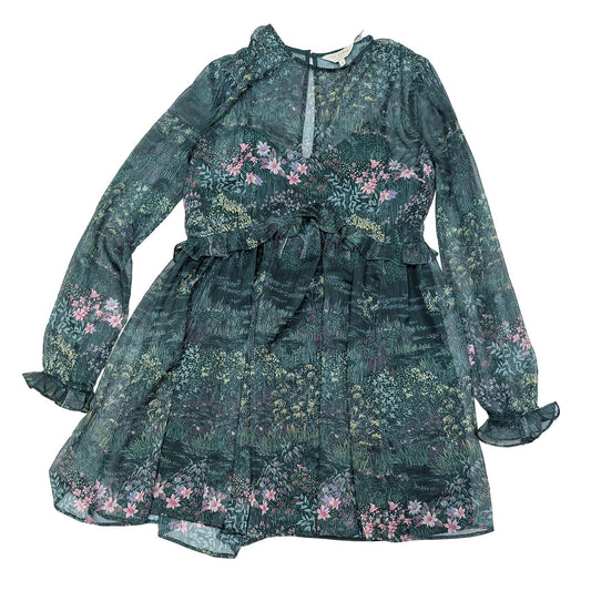 Ted Baker Green Woodland Floral Tunic Dress Size 1 (UK 8) Sheer Long Sleeve Ruff by Ted Baker – | RewearableUK