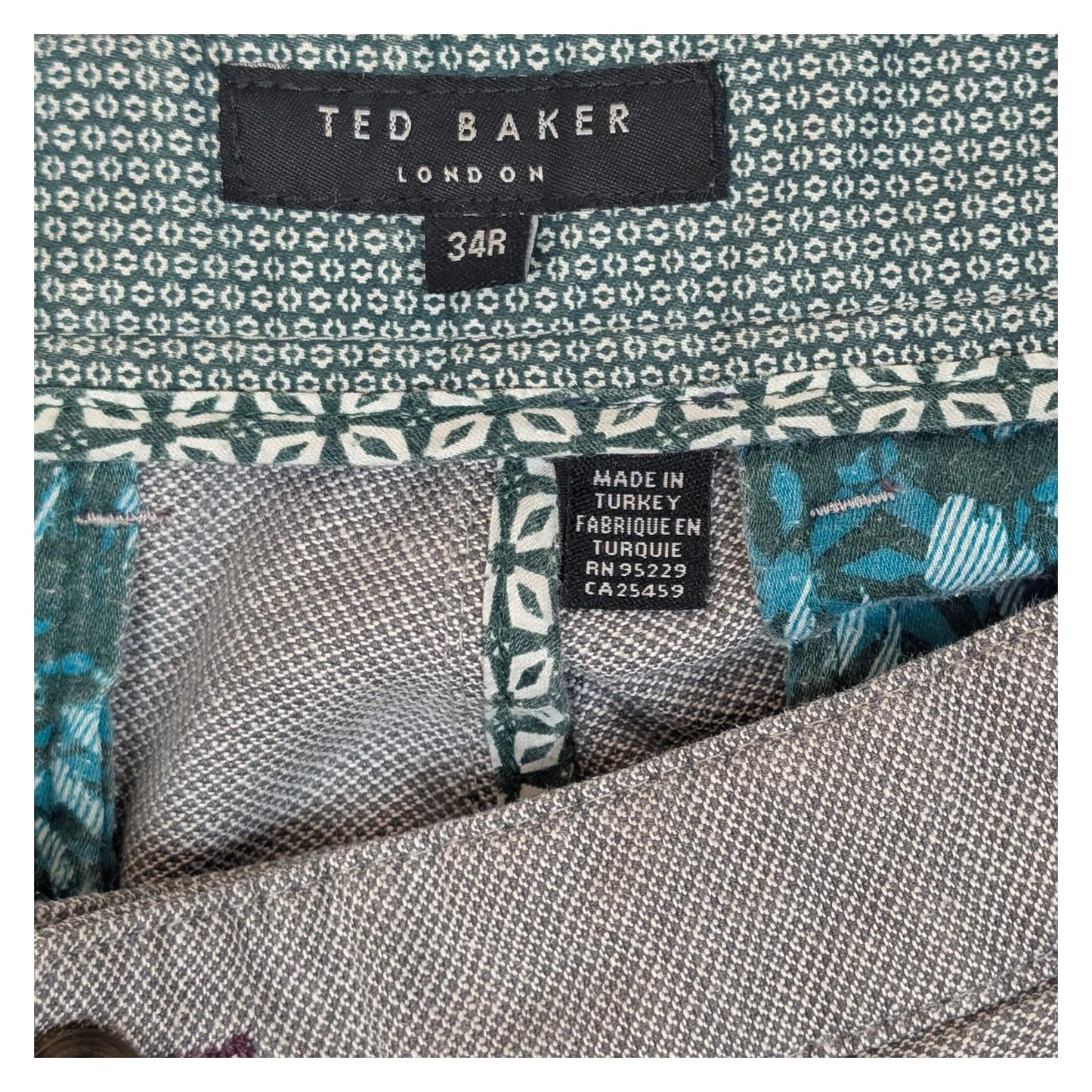 Ted Baker Grey Textured Chino Trousers Men's 34R Regular Fit Smart Casual Cotton by Baker – | RewearableUK