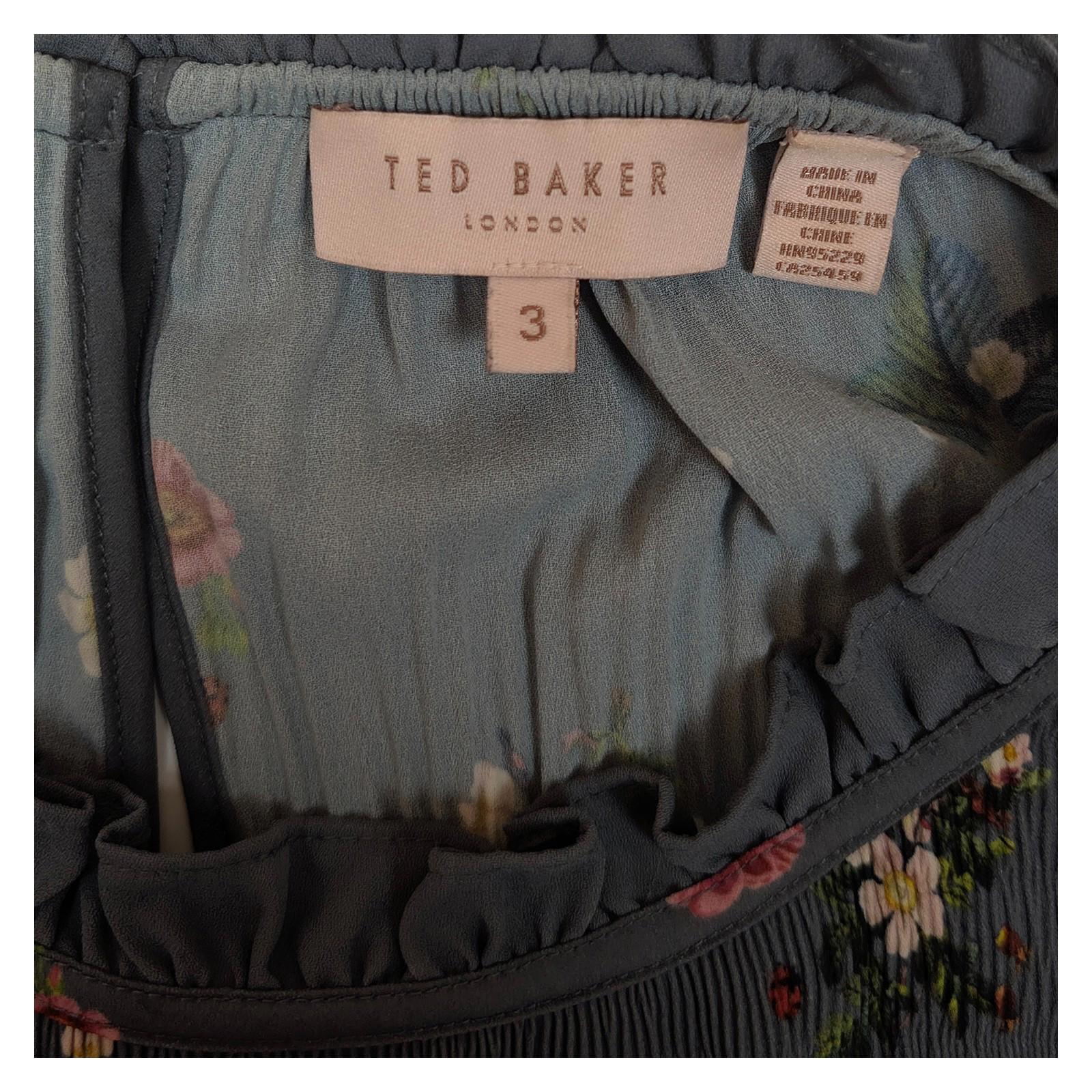 Ted Baker Horili Pleated Top Size 3 UK 12 Blue Floral Strawberry Ruffle Blouse by Ted Baker – | RewearableUK