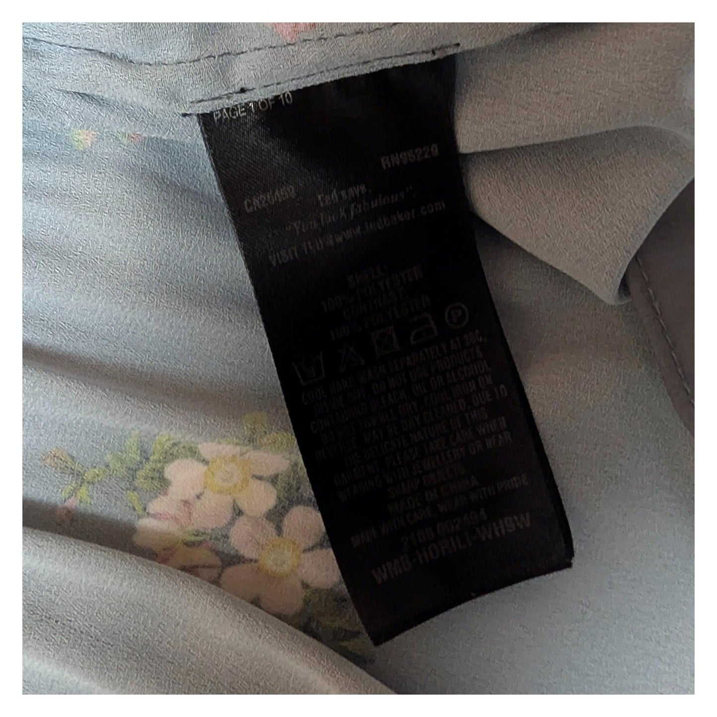 Ted Baker Horili Pleated Top Size 3 UK 12 Blue Floral Strawberry Ruffle Blouse by Ted Baker – | RewearableUK