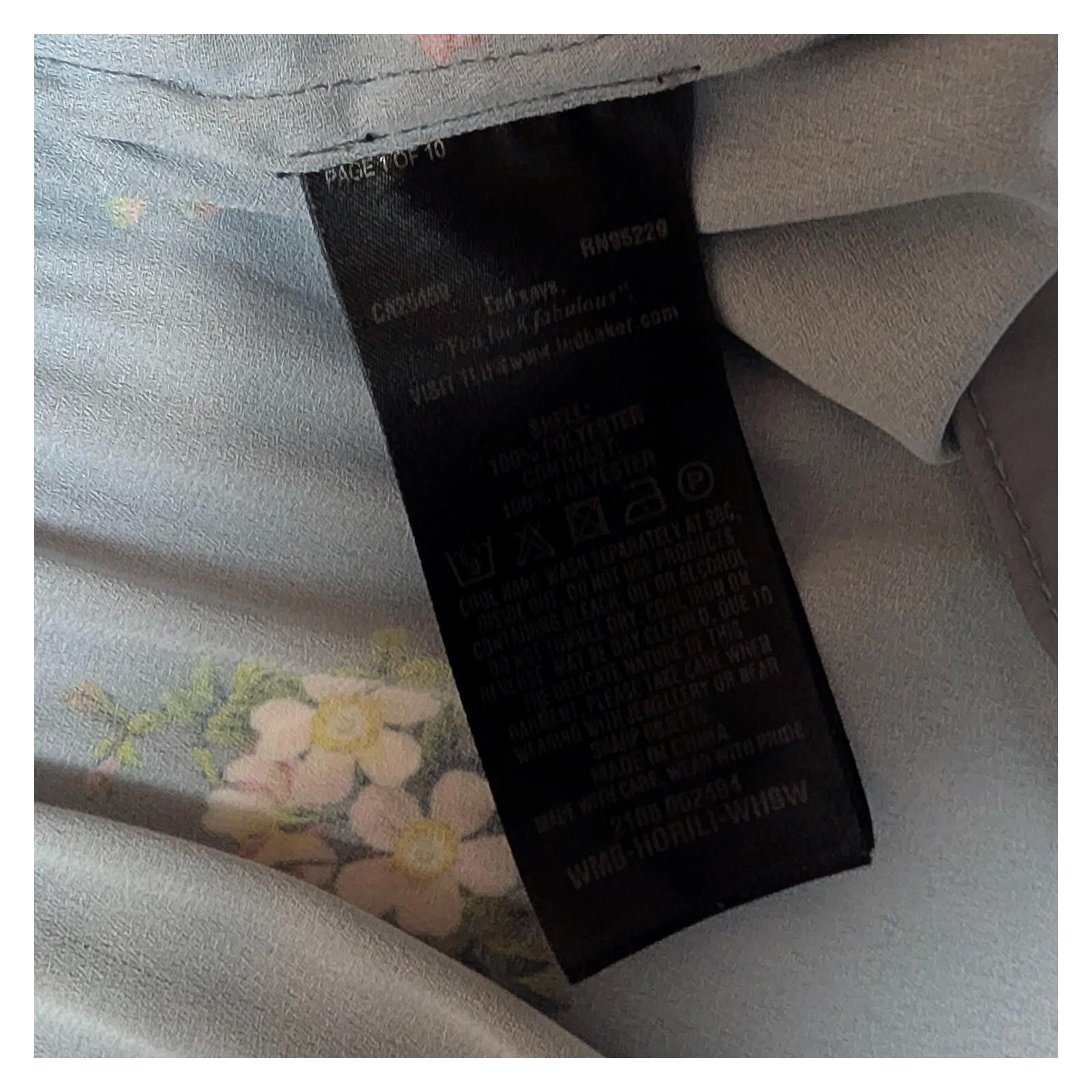 Ted Baker Horili Pleated Top Size 3 UK 12 Blue Floral Strawberry Ruffle Blouse by Ted Baker – | RewearableUK