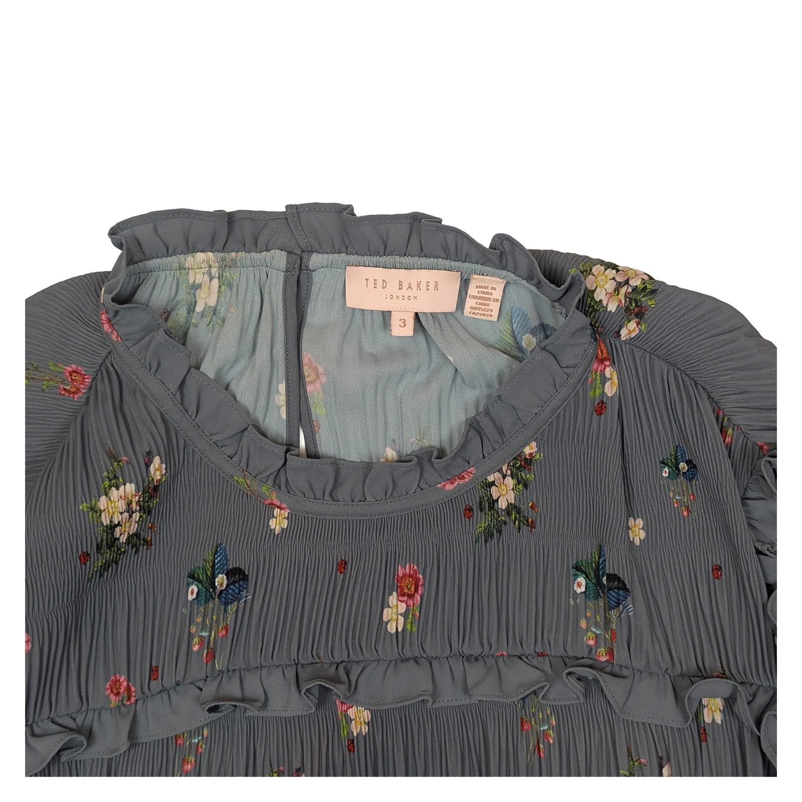 Ted Baker Horili Pleated Top Size 3 UK 12 Blue Floral Strawberry Ruffle Blouse by Ted Baker – | RewearableUK