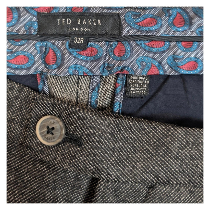 Ted Baker London Grey Wool Trousers Size 32R Men's Smart Formal Pants Textured by Baker – | RewearableUK