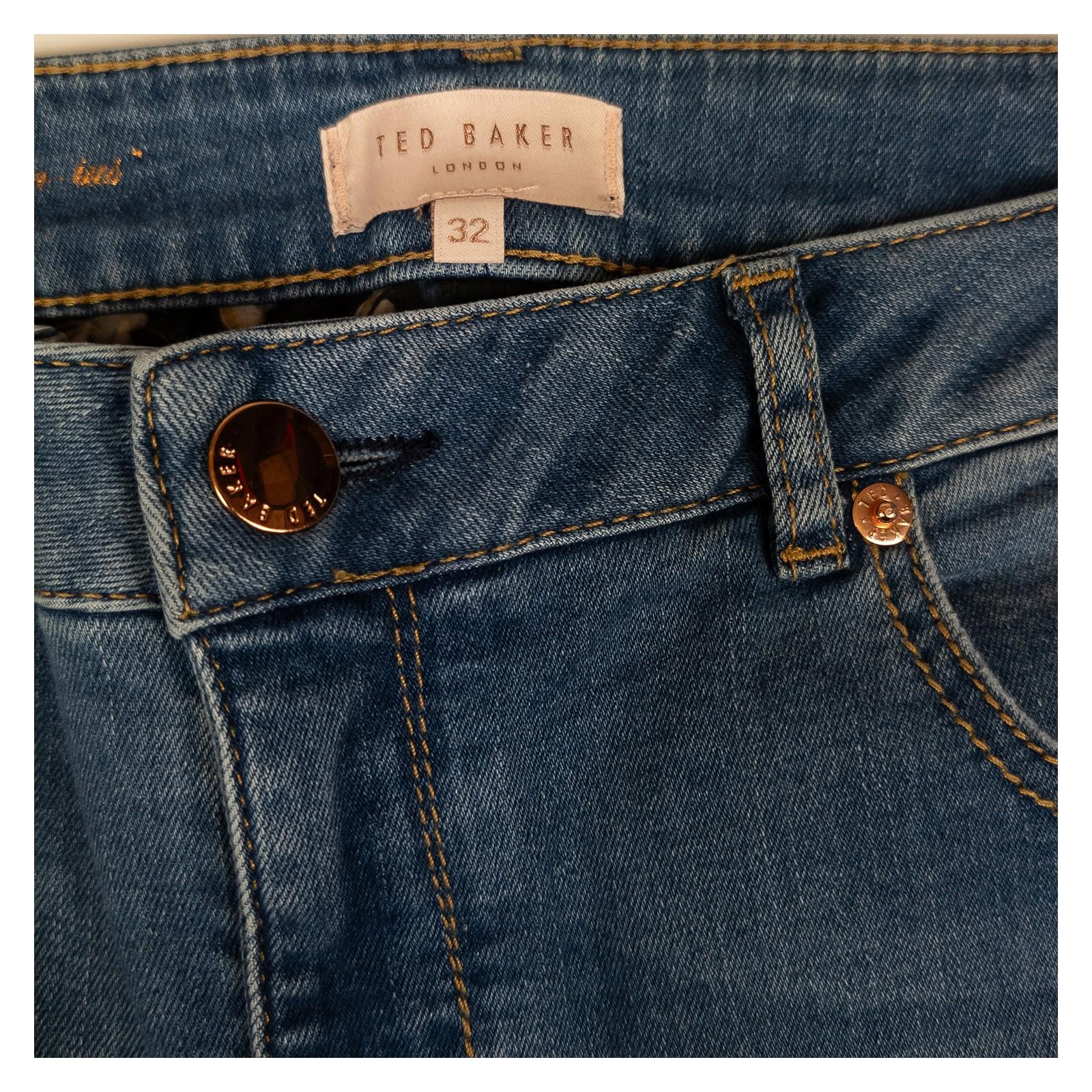 Ted Baker London Jeans W32 UK 14 Blue Distressed Rose Gold Button Skinny Denim by Ted Baker – | RewearableUK