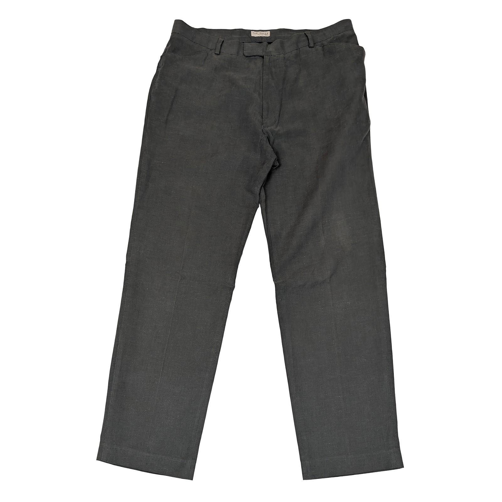 Ted baker london men size 36 dark grey charcoal linen cotton blend trousers by Baker – | RewearableUK