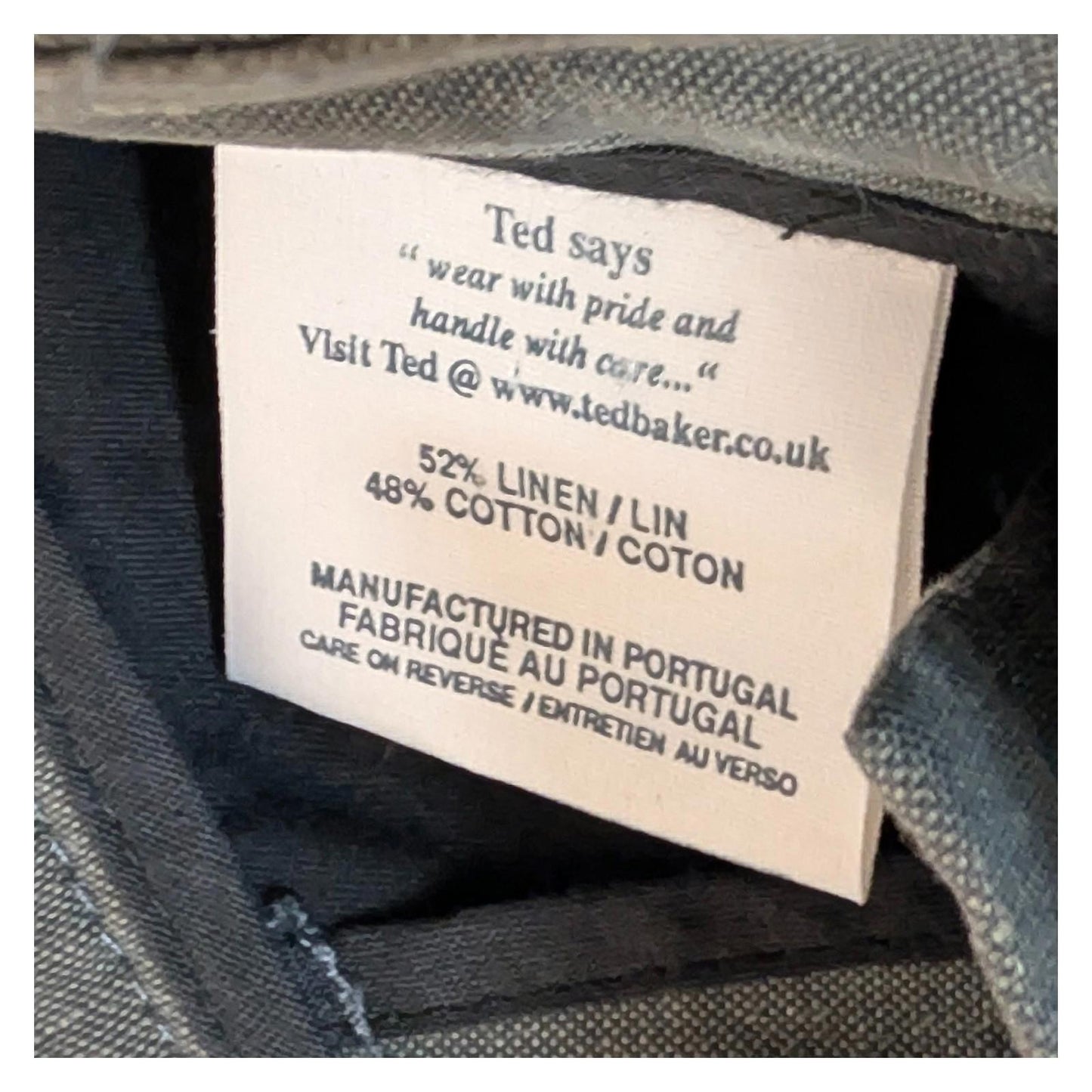 Ted baker london men size 36 dark grey charcoal linen cotton blend trousers by Baker – | RewearableUK