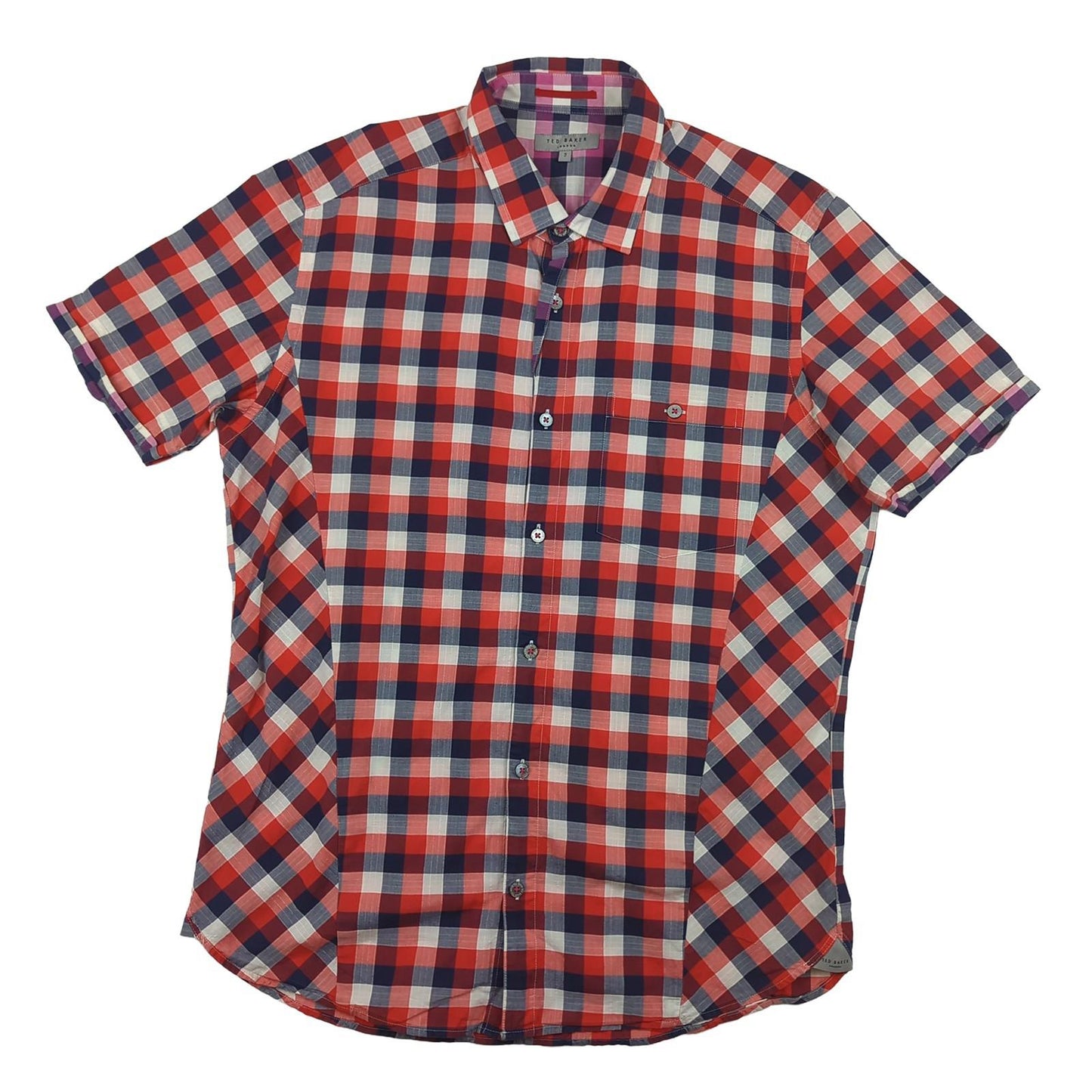 Ted Baker Ted Baker London Shirt Medium Men’s Red Navy White Check Cotton Short Sleeve shirt RewearableUK