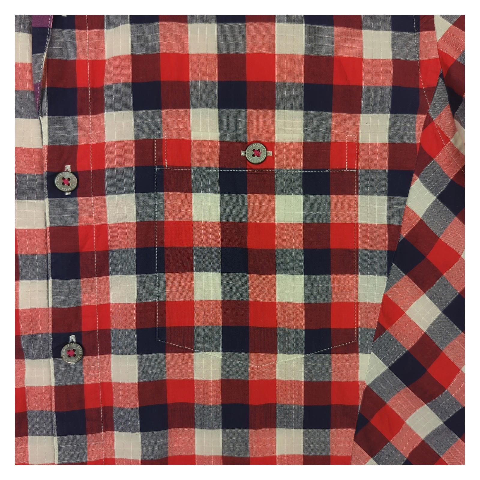 Ted Baker Ted Baker London Shirt Medium Men’s Red Navy White Check Cotton Short Sleeve shirt RewearableUK