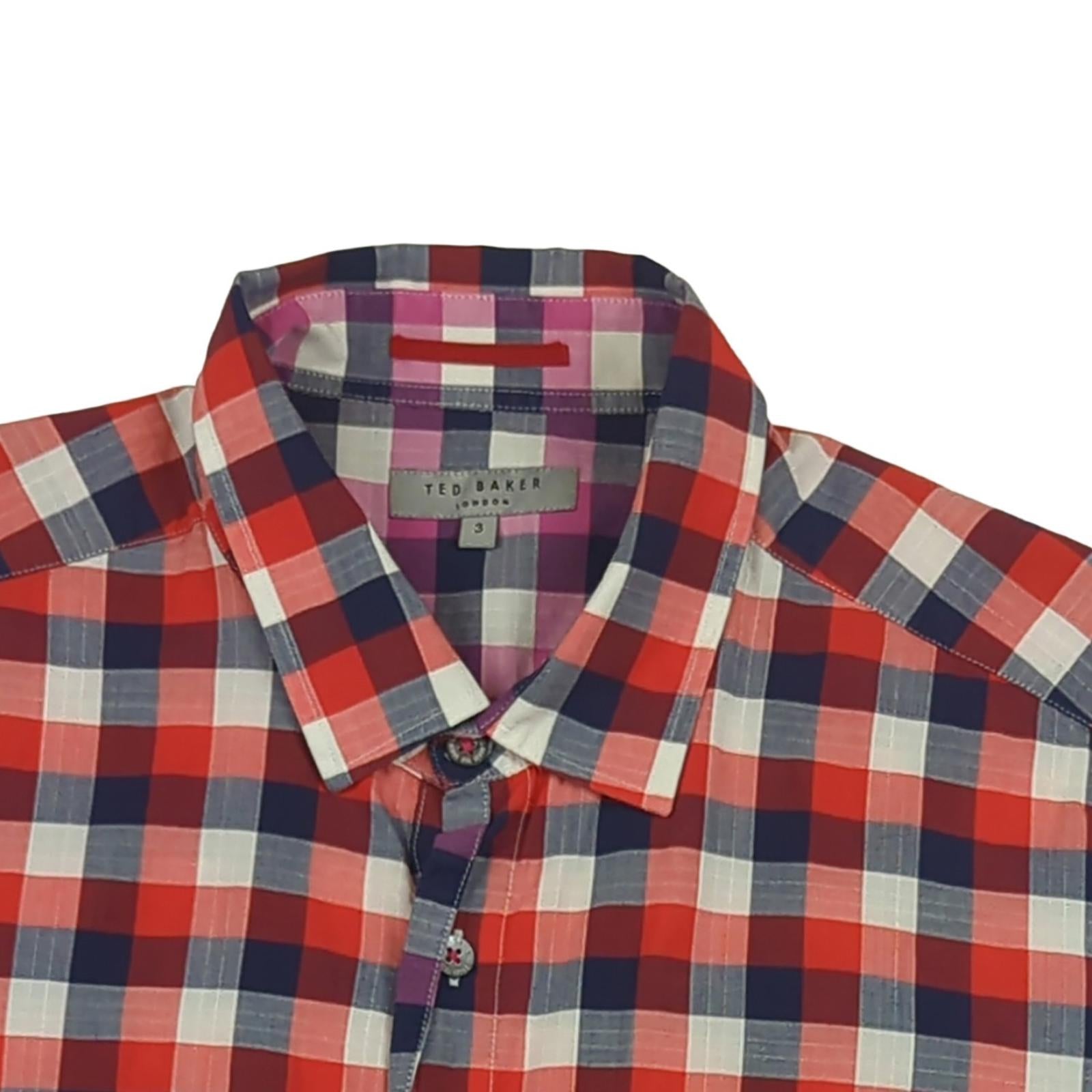 Ted Baker Ted Baker London Shirt Medium Men’s Red Navy White Check Cotton Short Sleeve shirt RewearableUK