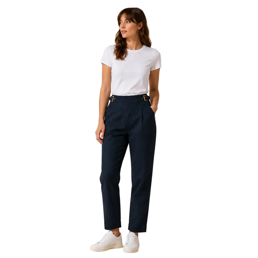 Ted Baker London Womens Black Pleated Cotton Tapered Cropped Trousers Size 1 by Ted Baker – chino | RewearableUK
