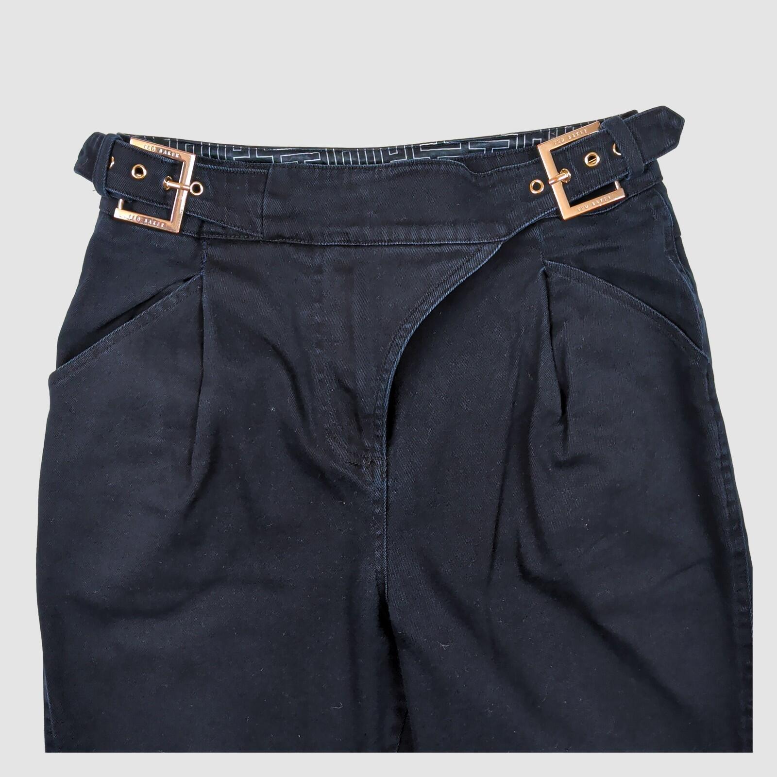 Ted Baker London Womens Black Pleated Cotton Tapered Cropped Trousers Size 1 by Ted Baker – | RewearableUK