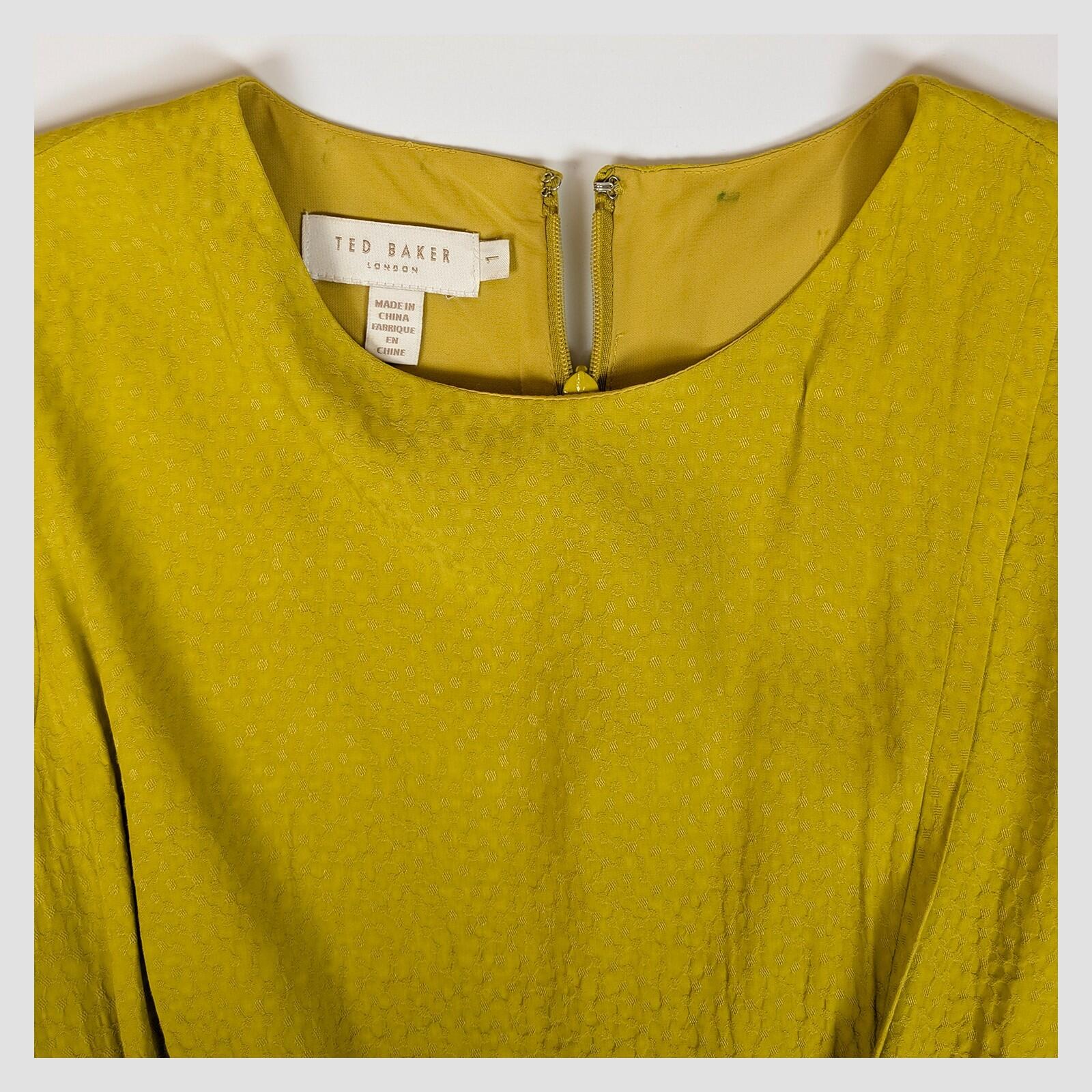 Ted Baker London Womens Mustard Yellow Textured Asymmetric Midi Dress Size 1 by Ted Baker – | RewearableUK
