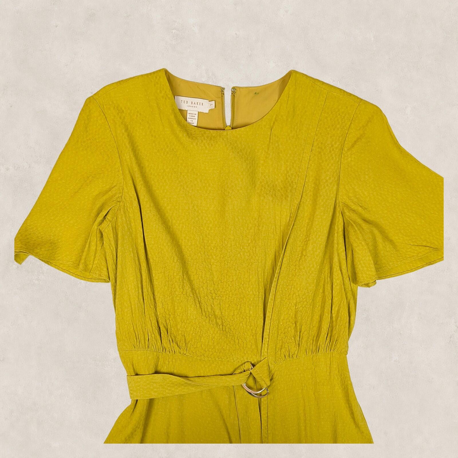 Ted Baker London Womens Mustard Yellow Textured Asymmetric Midi Dress Size 1 by Ted Baker – | RewearableUK
