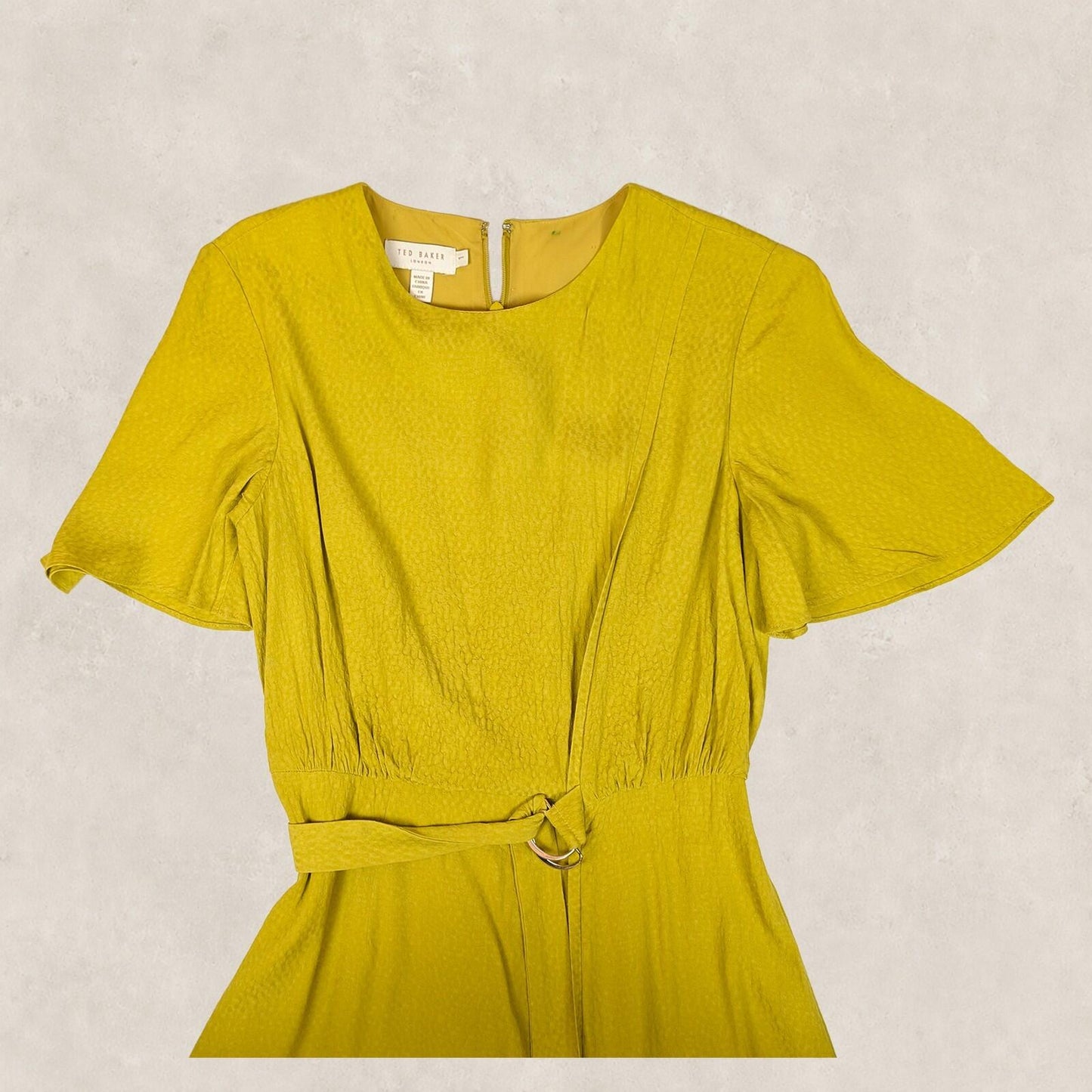 Ted Baker London Womens Mustard Yellow Textured Asymmetric Midi Dress Size 1 by Ted Baker – | RewearableUK