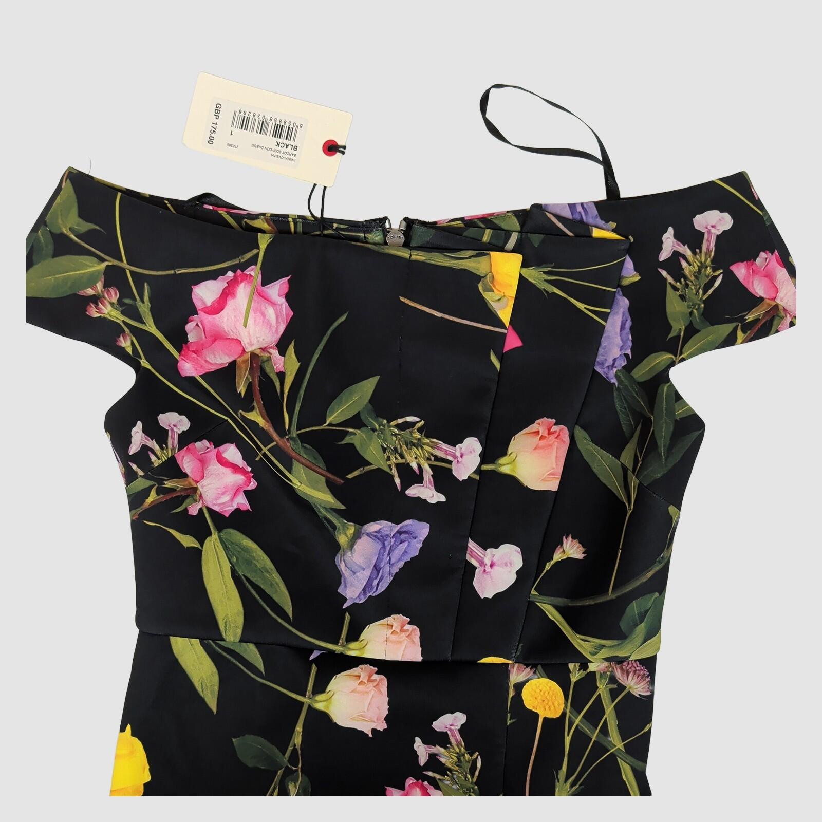 Ted Baker Lovina Black Floral Bardot Bodycon Dress BNWT Size 1 RRP £175 by Ted Baker – DRESSING | RewearableUK