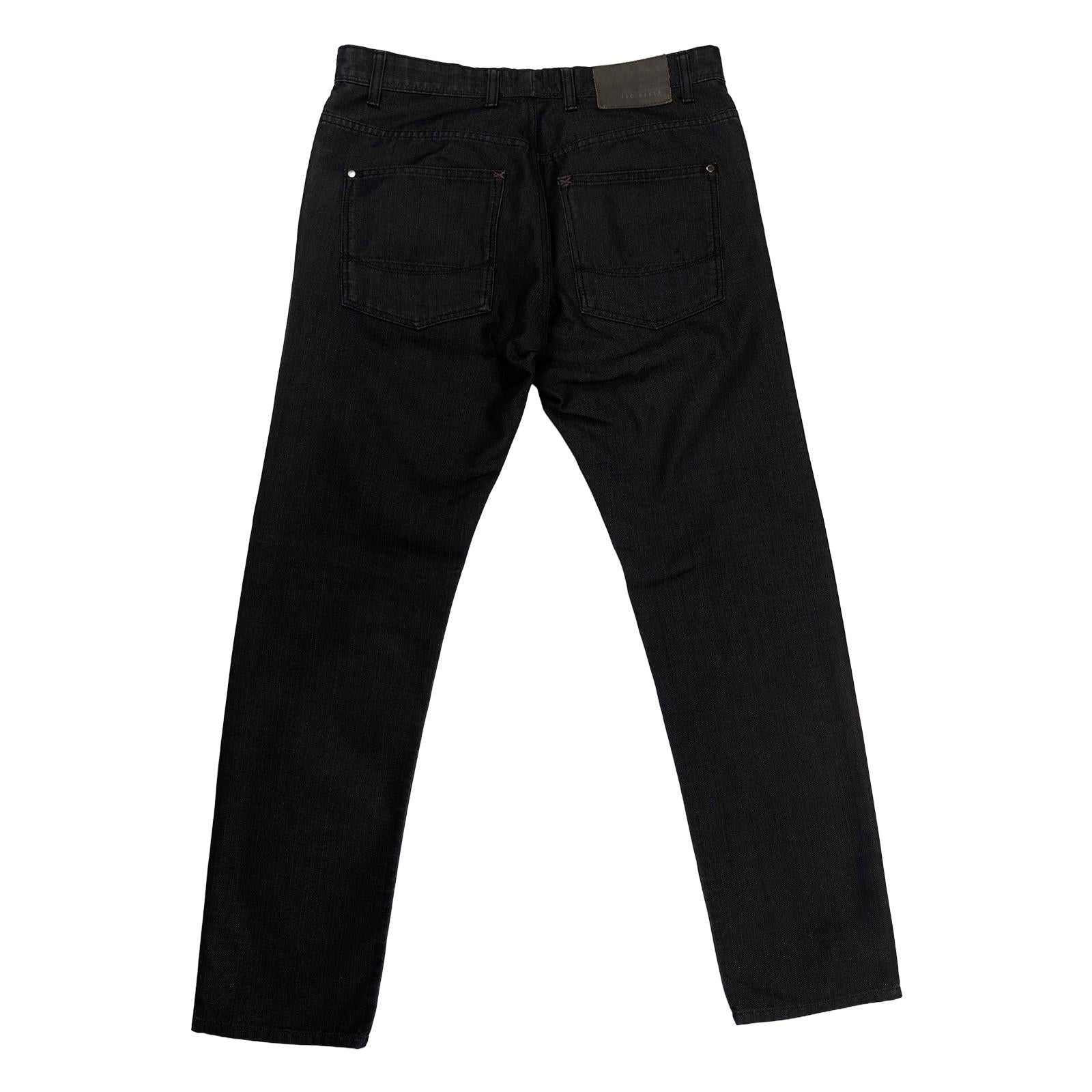 ted baker mens black straight fit coated denim mid rise jeans size w33