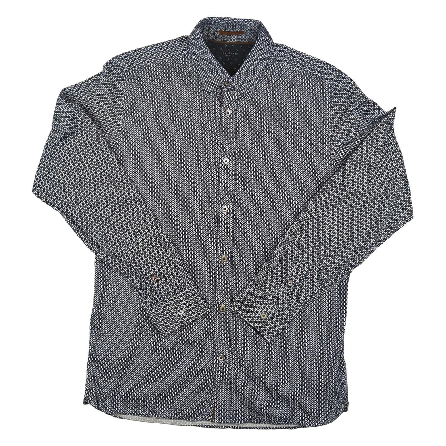 Ted Baker Ted Baker Men's Blue Geometric Long Sleeve Cotton Shirt Size 3 M Casual shirt RewearableUK