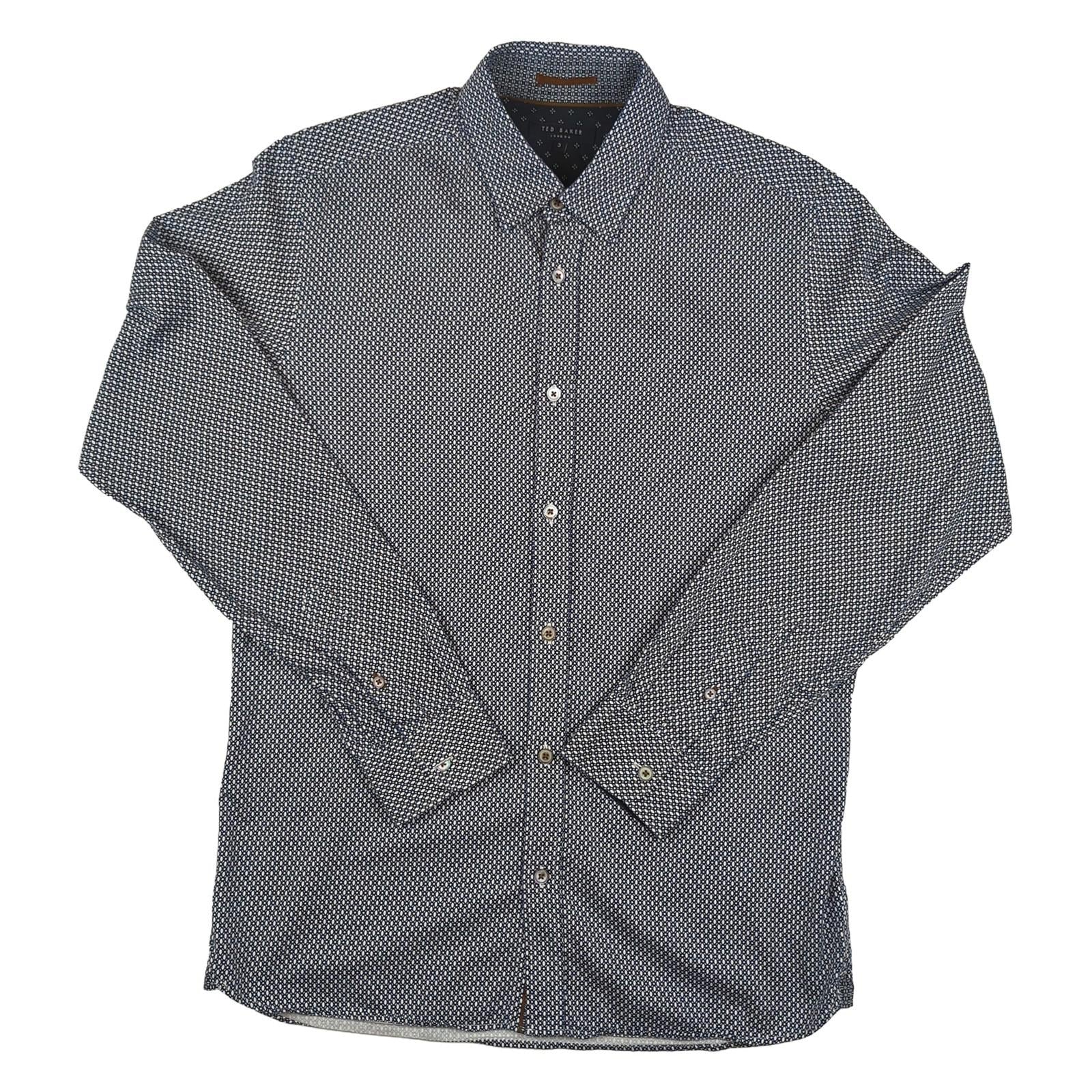 Ted Baker Ted Baker Men's Blue Geometric Long Sleeve Cotton Shirt Size 3 M Casual shirt RewearableUK