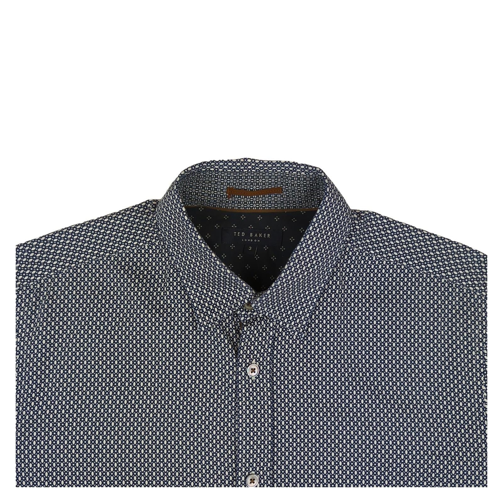 Ted Baker Ted Baker Men's Blue Geometric Long Sleeve Cotton Shirt Size 3 M Casual shirt RewearableUK