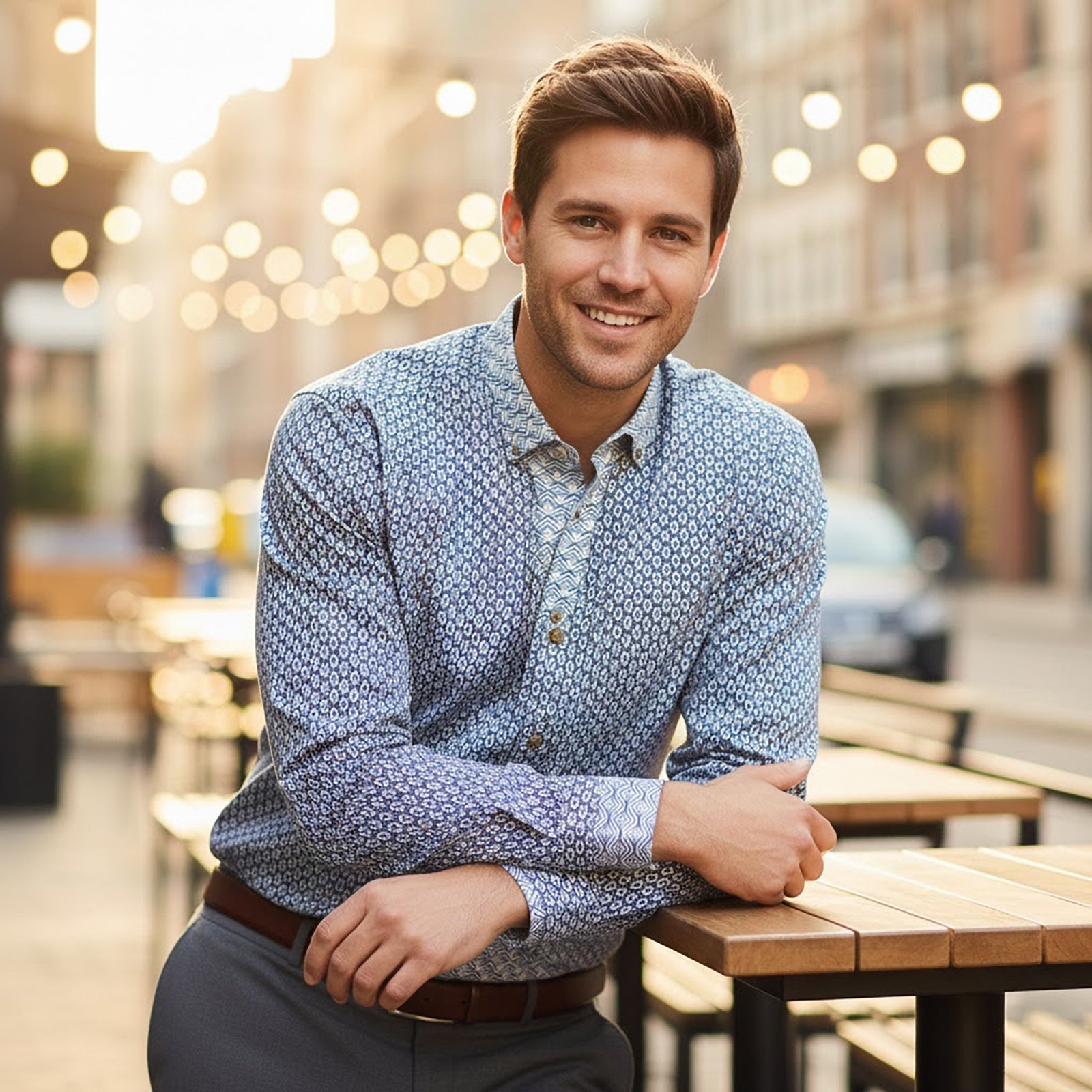 Ted Baker Men's Blue Geometric Long Sleeve Cotton Shirt Size 3 M Casual by Ted Baker – shirt | RewearableUK