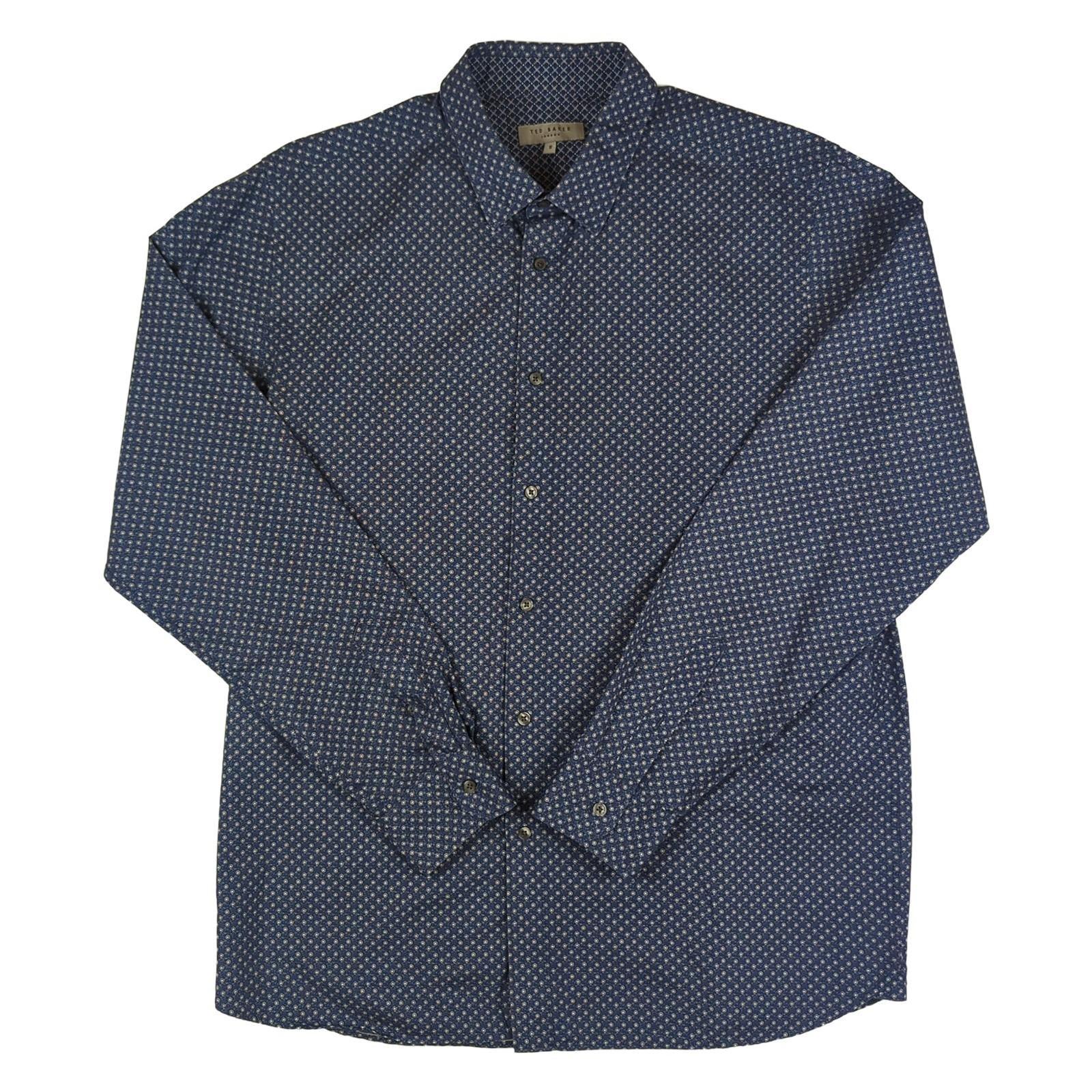 Ted Baker Ted Baker Mens Blue Paisley Shirt Long Sleeve Cotton Smart Casual Designer XL shirt RewearableUK