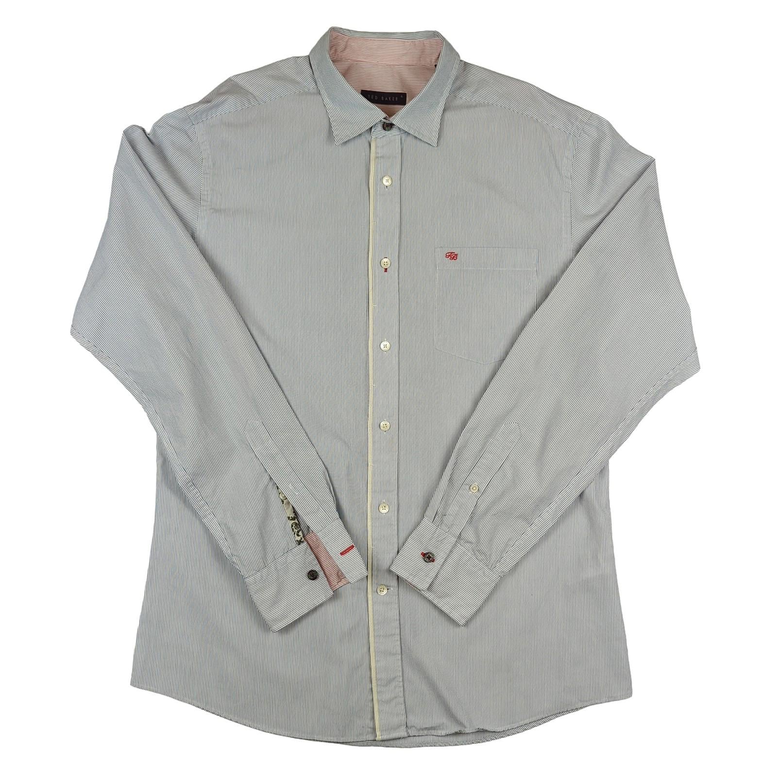 Ted Baker Ted Baker Mens Casual Shirt Large Size 4 Pink Blue Stripe Cotton Long Sleeve Top shirt RewearableUK