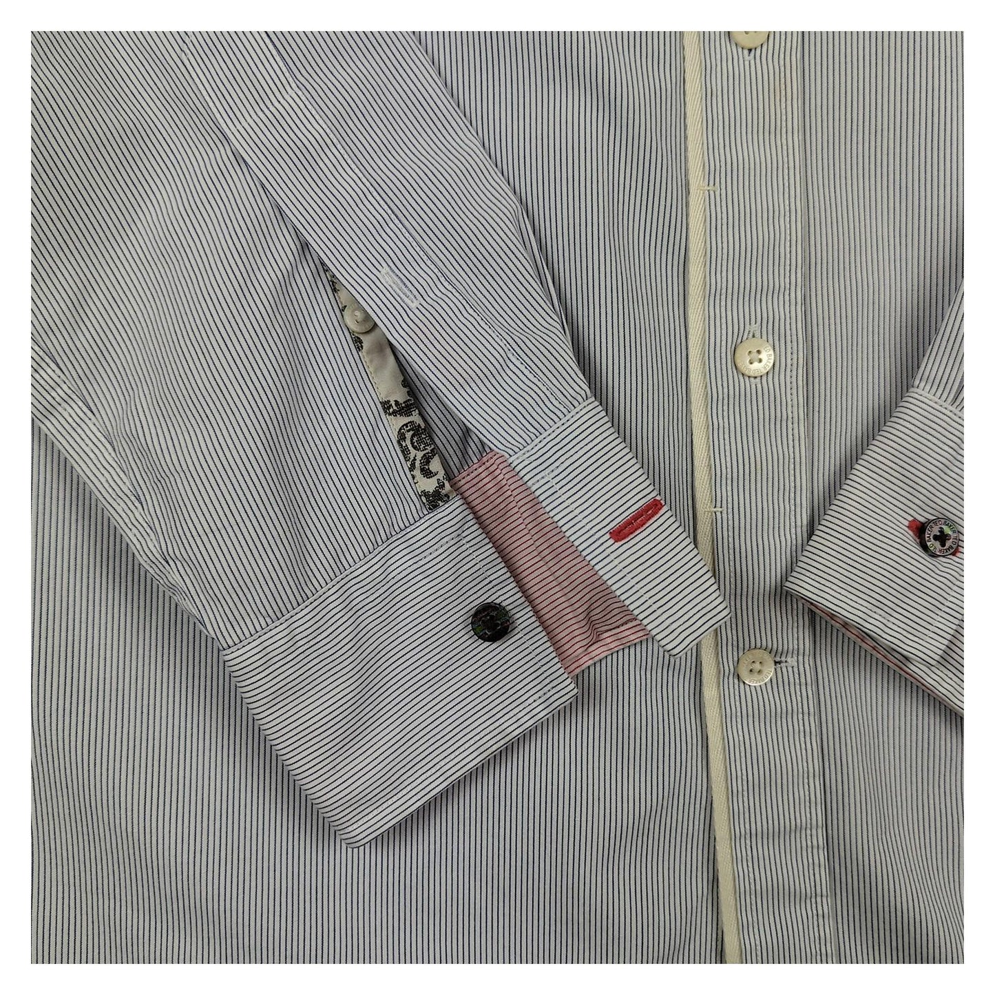 Ted Baker Ted Baker Mens Casual Shirt Large Size 4 Pink Blue Stripe Cotton Long Sleeve Top shirt RewearableUK