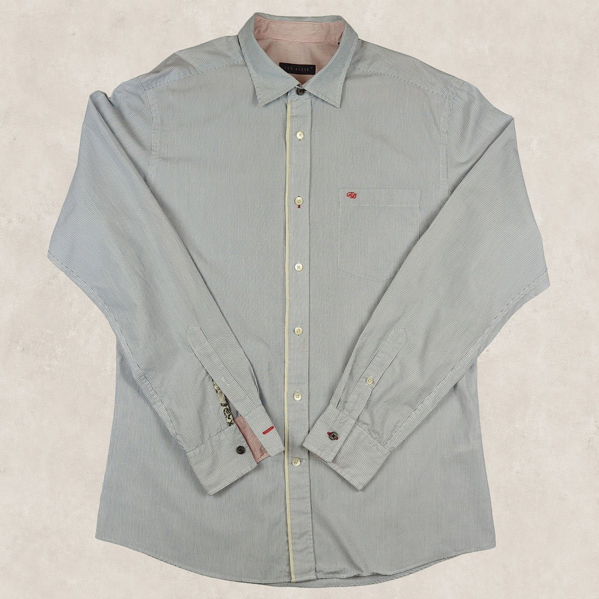 Ted Baker Mens Casual Shirt Large Size 4 Pink Blue Stripe Cotton Long Sleeve Top by Ted Baker – shirt | RewearableUK