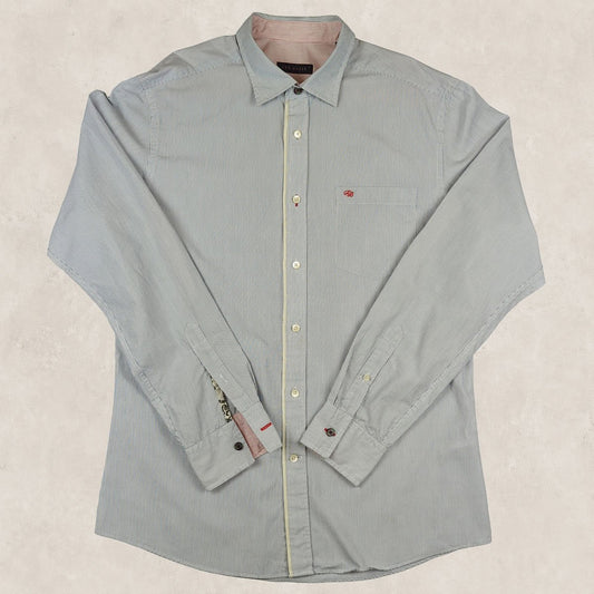 Ted Baker Mens Casual Shirt Large Size 4 Pink Blue Stripe Cotton Long Sleeve Top by Ted Baker – shirt | RewearableUK