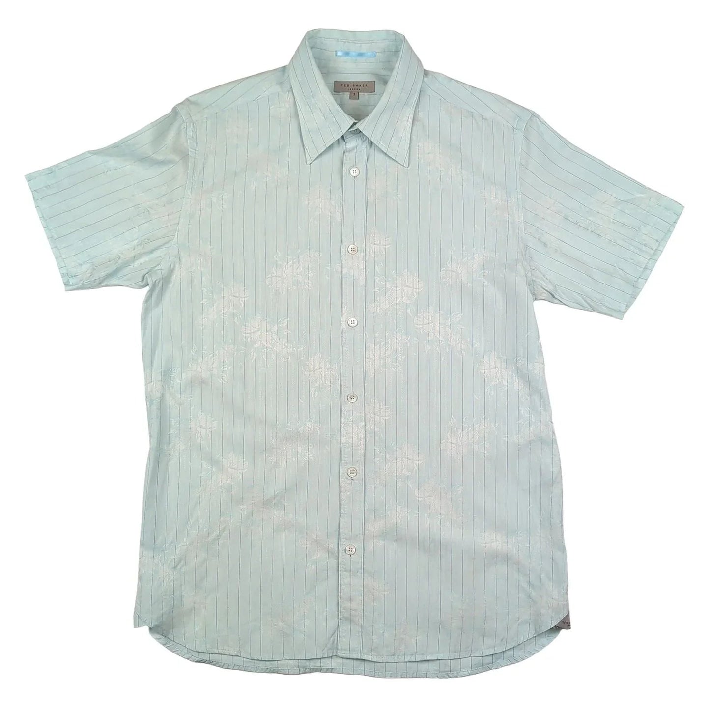 Ted Baker Ted Baker Mens Floral Shirt Turquoise Short Sleeve Cotton Smart Casual Size 3 M shirt RewearableUK