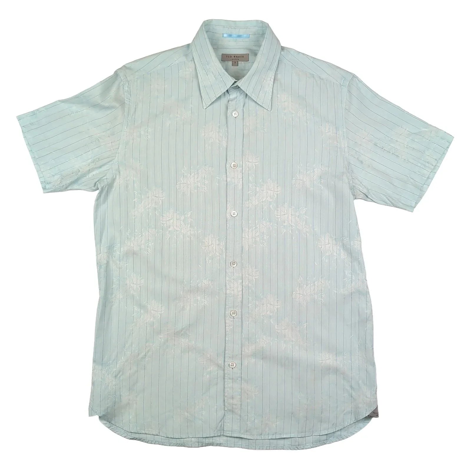 Ted Baker Ted Baker Mens Floral Shirt Turquoise Short Sleeve Cotton Smart Casual Size 3 M shirt RewearableUK
